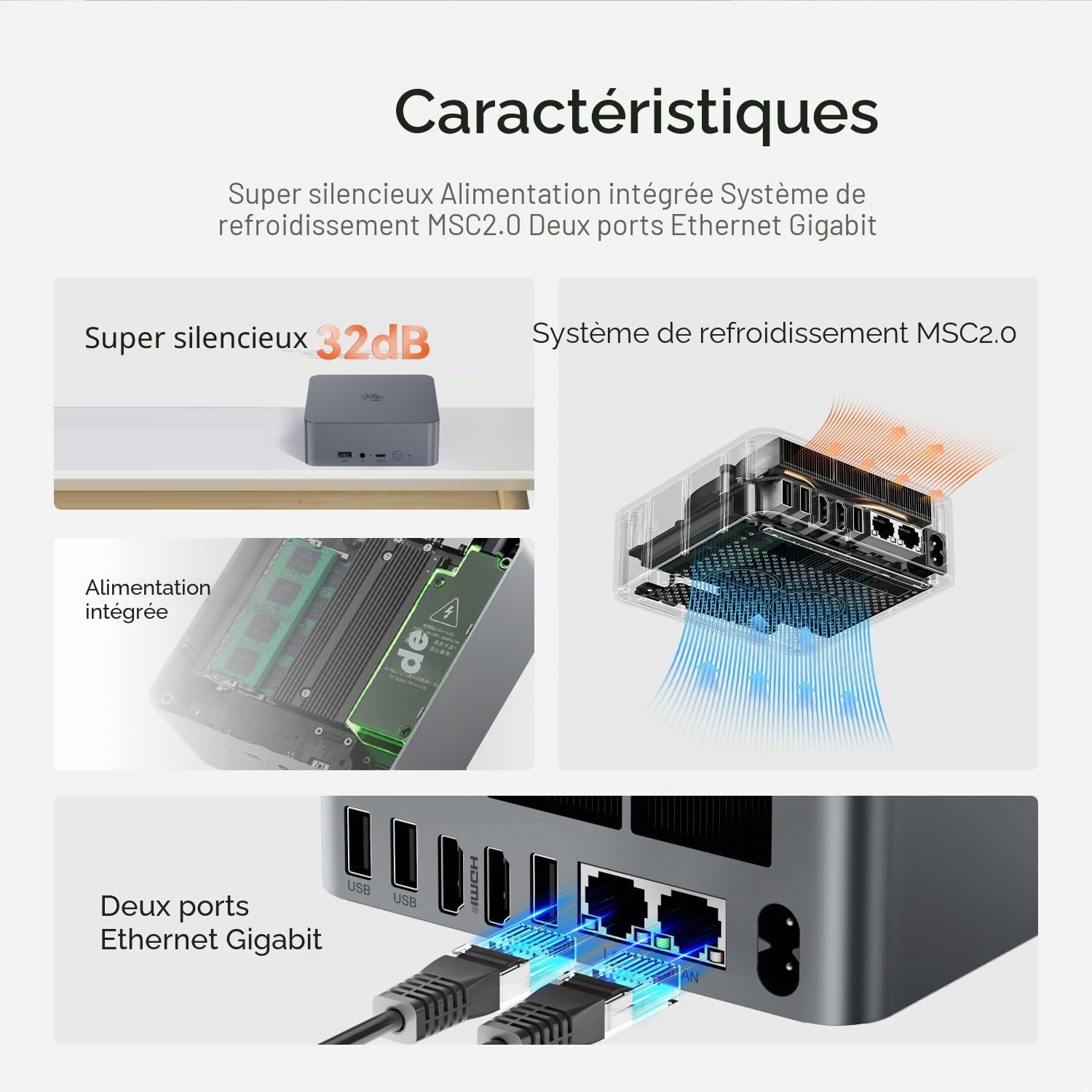 Beelink EQR5 Mini PC, AMD Ryzen 5 5500U (6C/12T) jusqu'à 4,0 GHz, Mini Ordinateur 16 Go DDR4 RAM 480 Go NVME SSD, 4K Dual Display, Dual HDMI, Dual 1000M LAN,Mini PC de Jeu Win11 WiFi6 BT5.2
