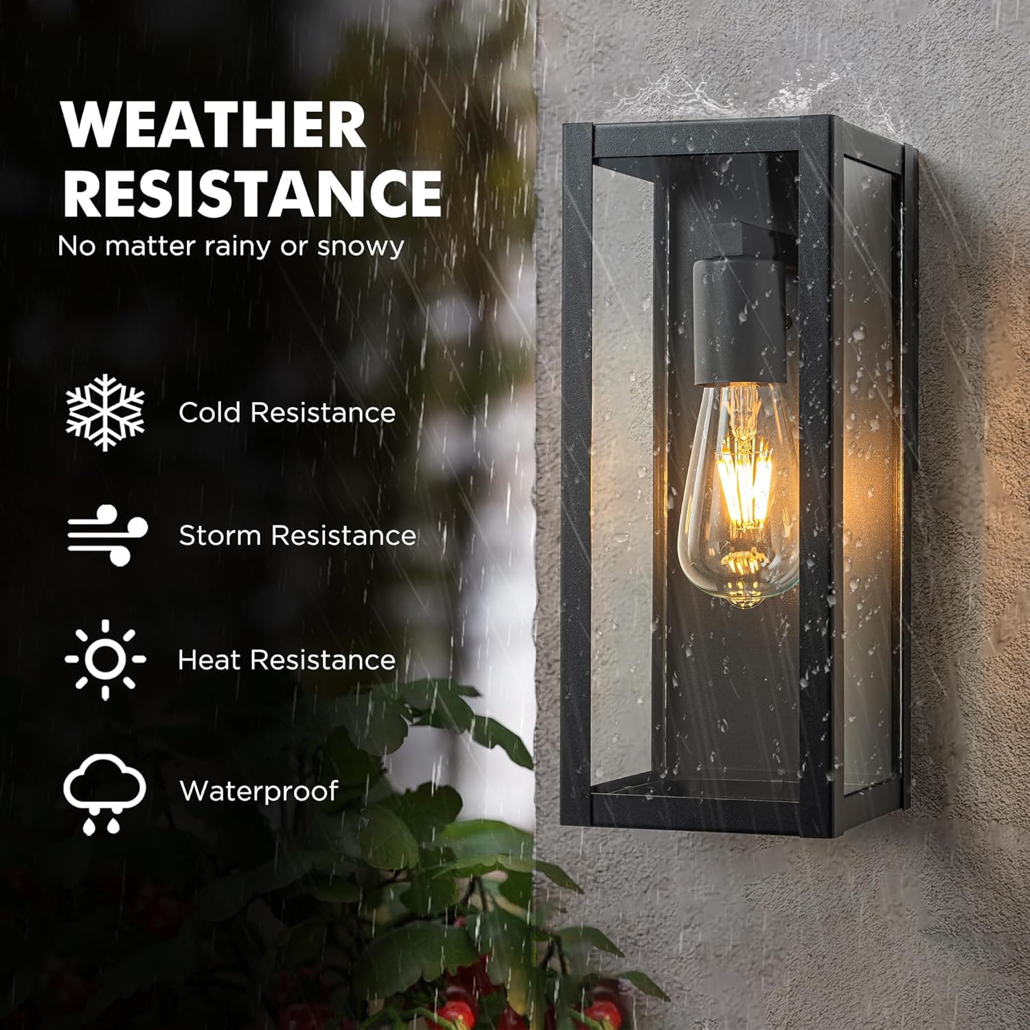 Applique da Esterno per Veranda, Confezione da 2, luci in Vetro Nero Opaco, Lanterna Moderna per Esterni, Lampada da Esterno con Attacco E27, apparecchio di Illuminazione per Giardino (2)