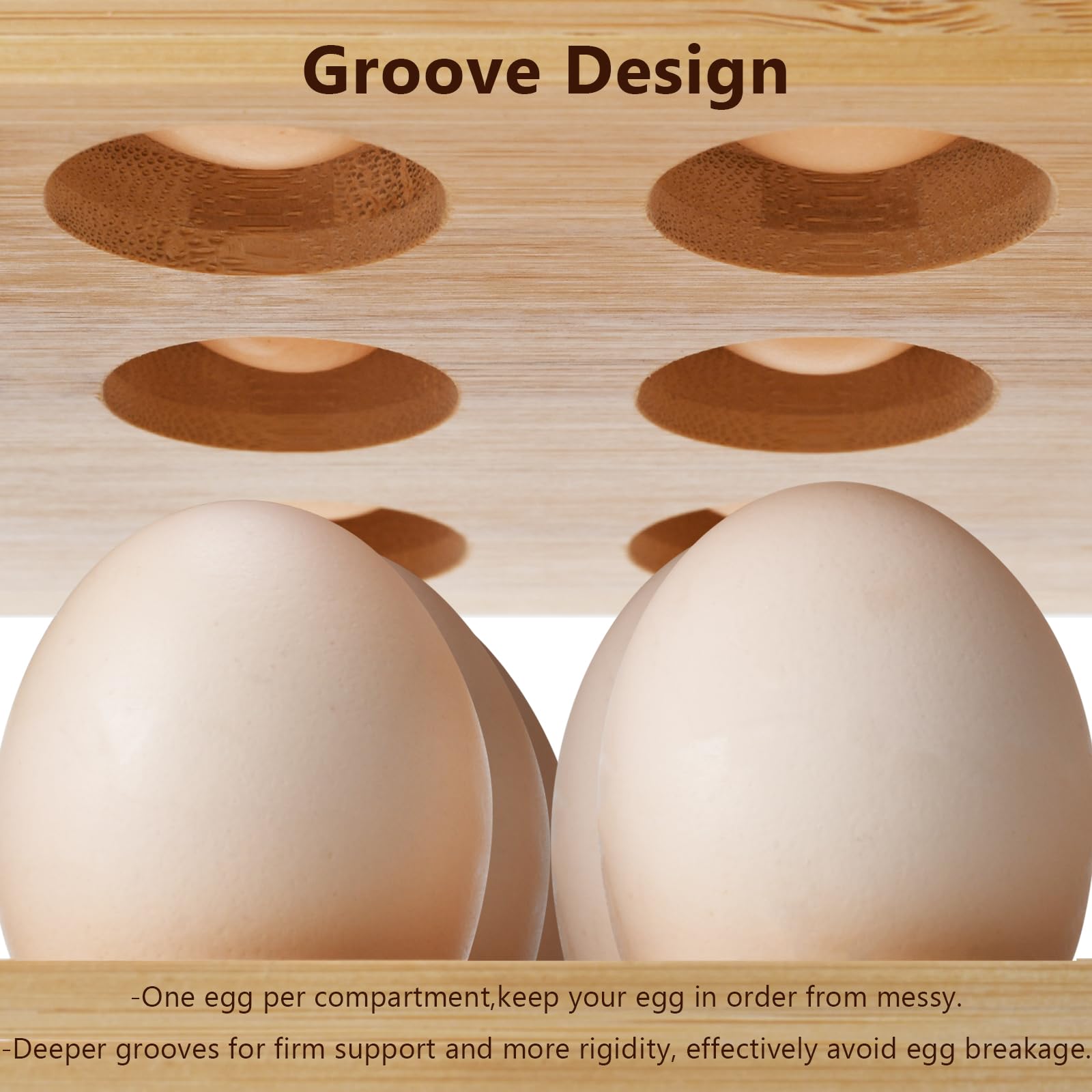 Soporte para huevos de madera de 2 niveles, cesta de huevos para recoger huevos frescos, bandeja de huevos en capas para encimera para 18 huevos, organizador de huevos de nivel para refrigerador de