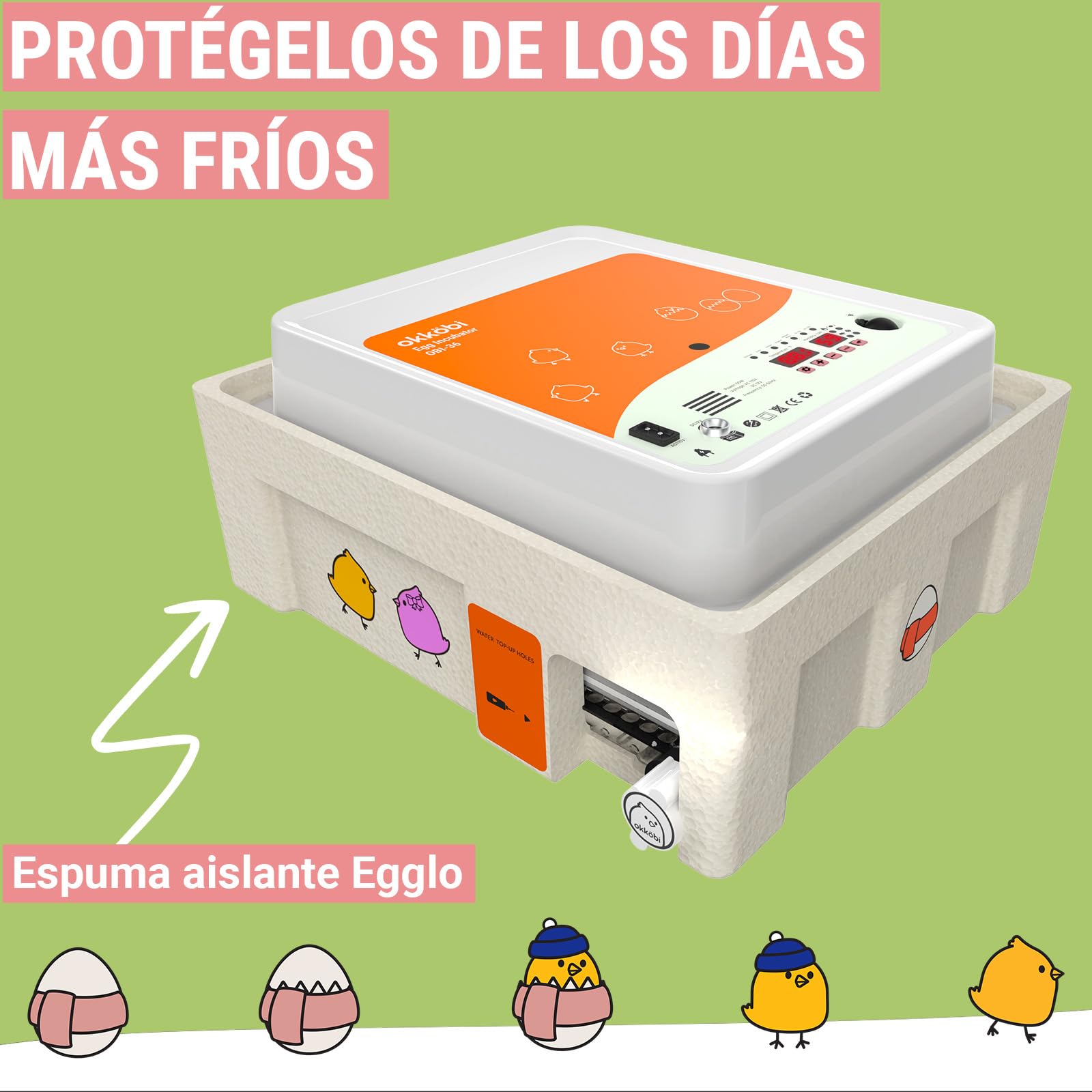 OBI-36 Incubadora Automática – Incubadora de huevos para 36 huevos con Volteo Automático - Incubadora huevos gallina, codorniz y pato - Naranja