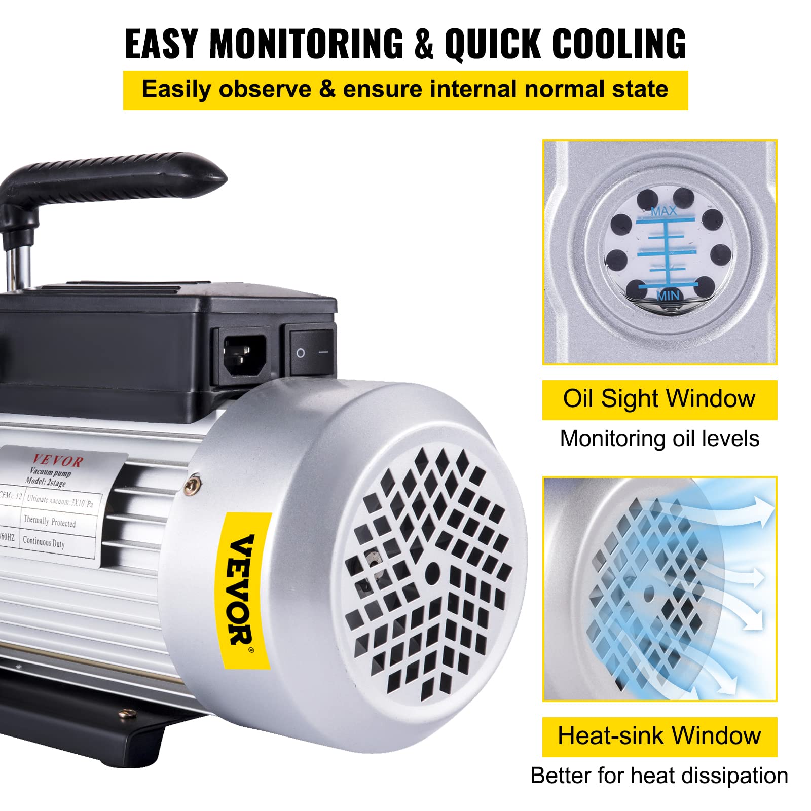 VEVOR Pompa próżniowa 12 CFM pompa podciśnieniowa 1 HP 0,3 Pa, bardzo wydajna pompa próżniowa, idealna do klimatyzacji domu, konserwacji samochodu, pakowania próżniowego