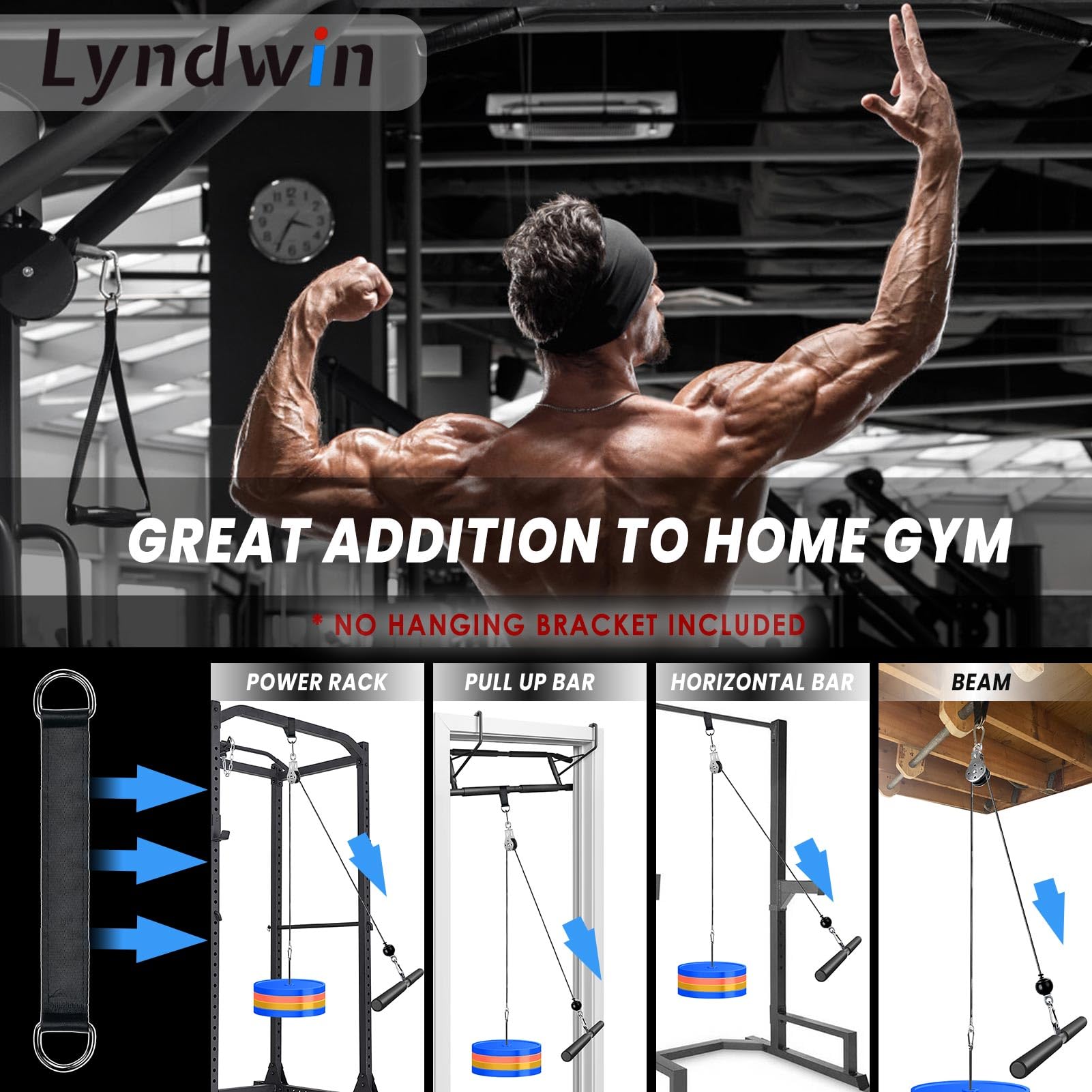System bloczków LAT PULL DOWN z prostym drążkiem, regulowany system bloczków z obciążeniem – akcesoria do treningu w domu (triceps, biceps, klatka, ramiona, plecy)