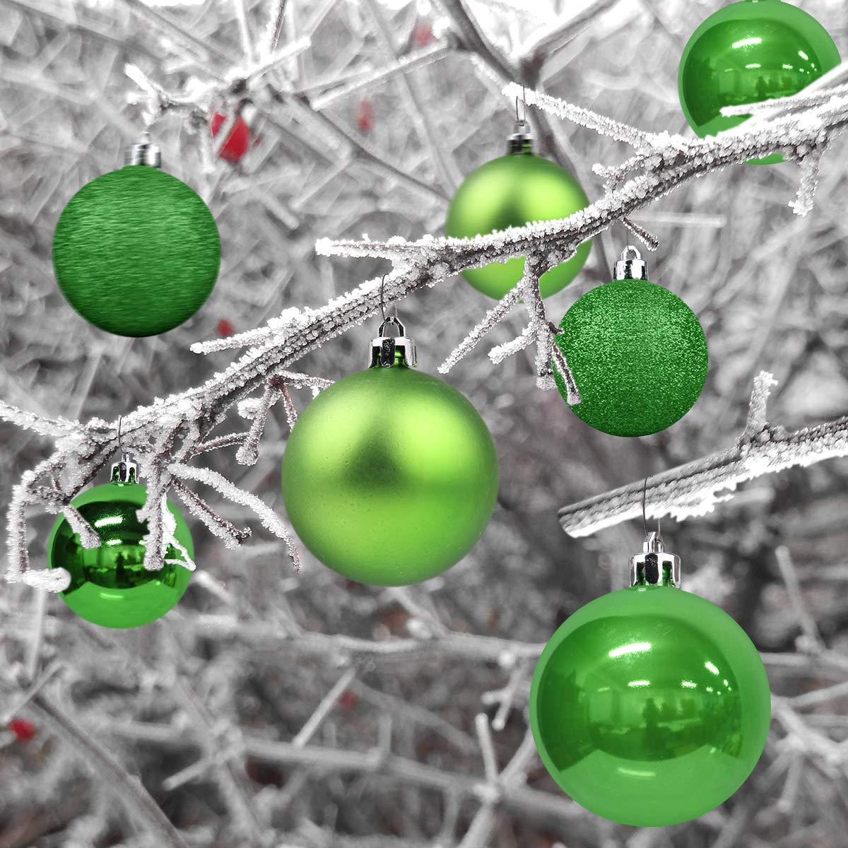 Lot de 24 boules de Noël incassables pour sapin de Noël - Grande guirlande à suspendre - Vert émeraude - 8,1 cm