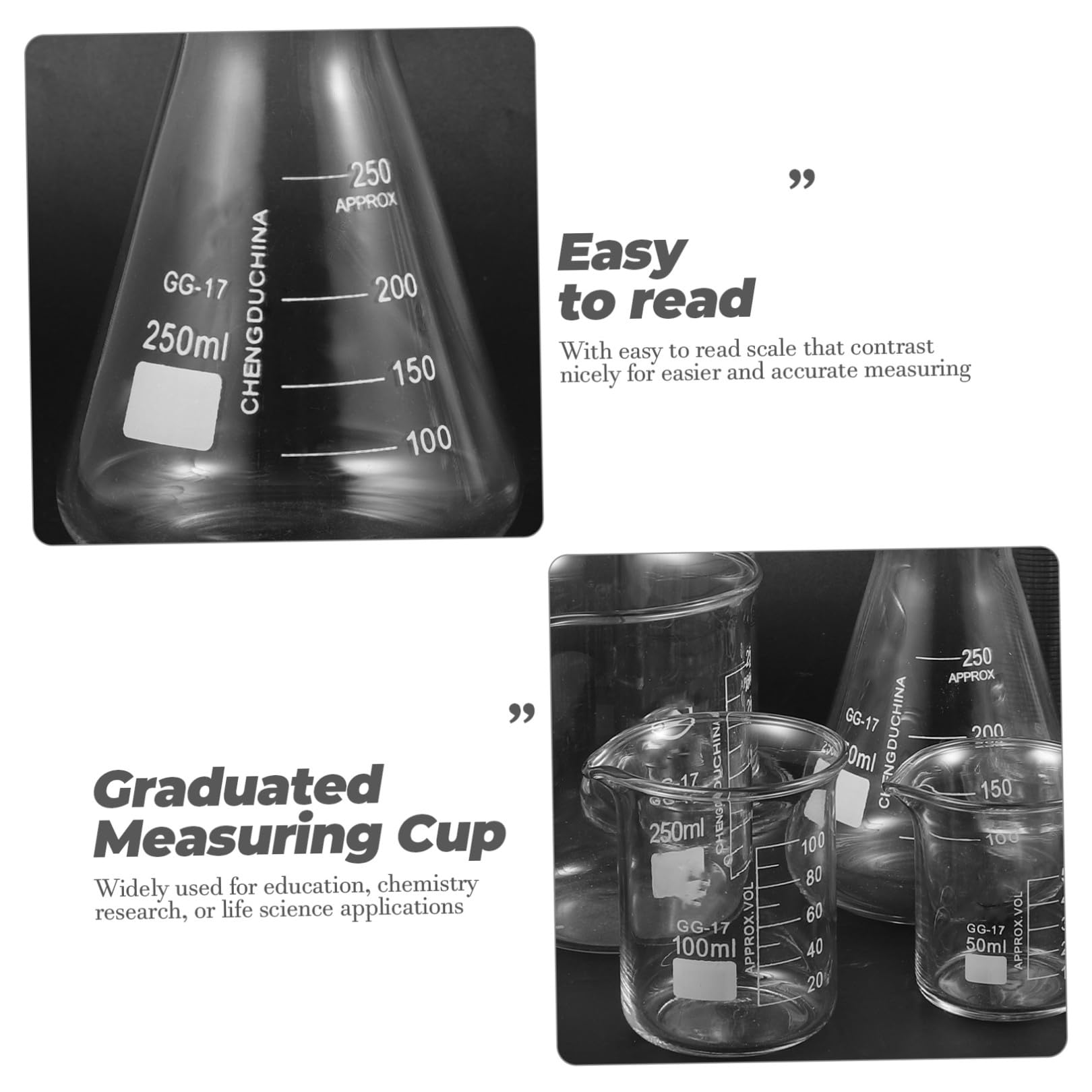 Juego de Cilindros Graduados de Vidrio 9 Piezas 50 Ml | 100 Ml 150ml 250ml, Medición Precisa, Aplicaciones de Ciencias Vida y Educación