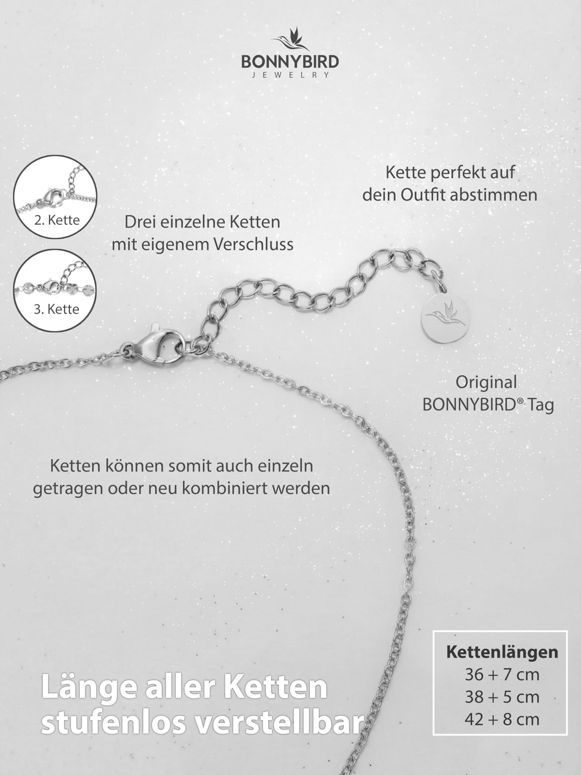 BONNYBIRD® Layering Ketten Set aus Premium Edelstahl - Boho Kette Damen in Silber, Gold & Roségold, 100% Wasserfest & Hautverträglich BonnyTrio