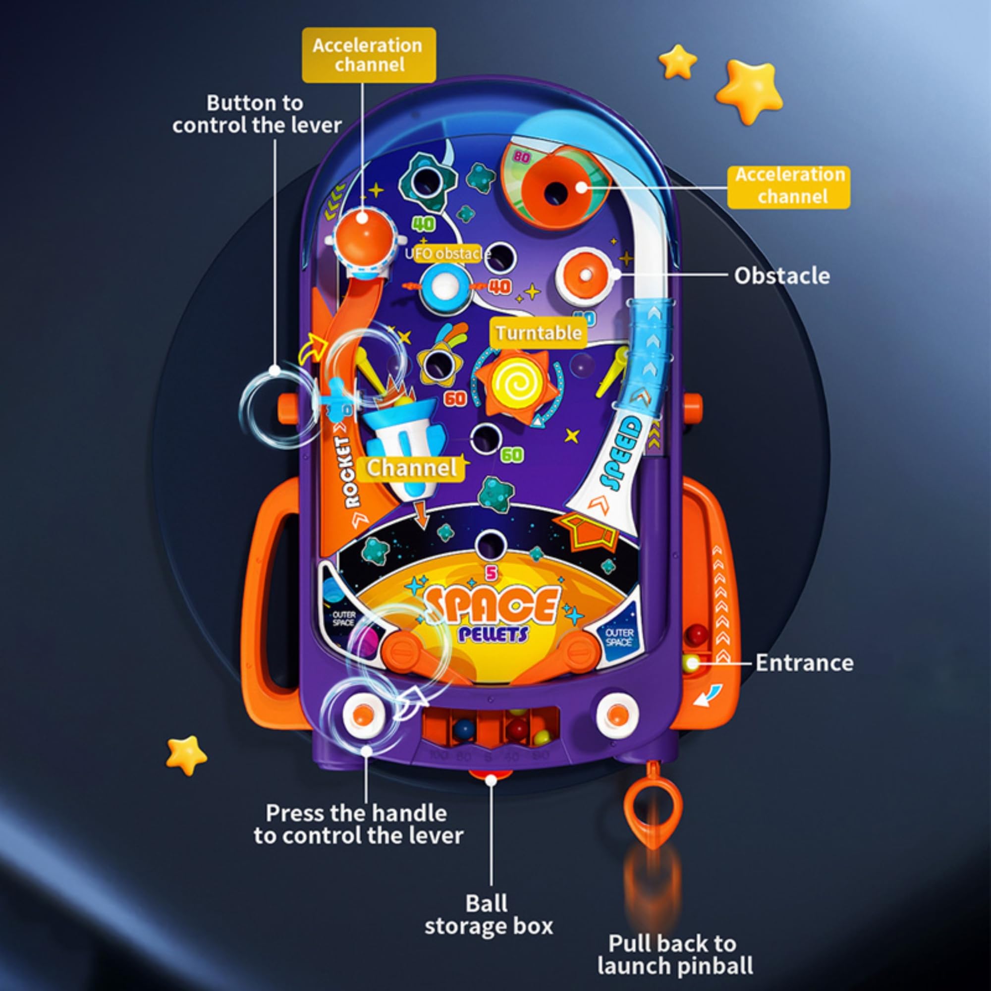 Máquina de pinball espacial (con luz y música)