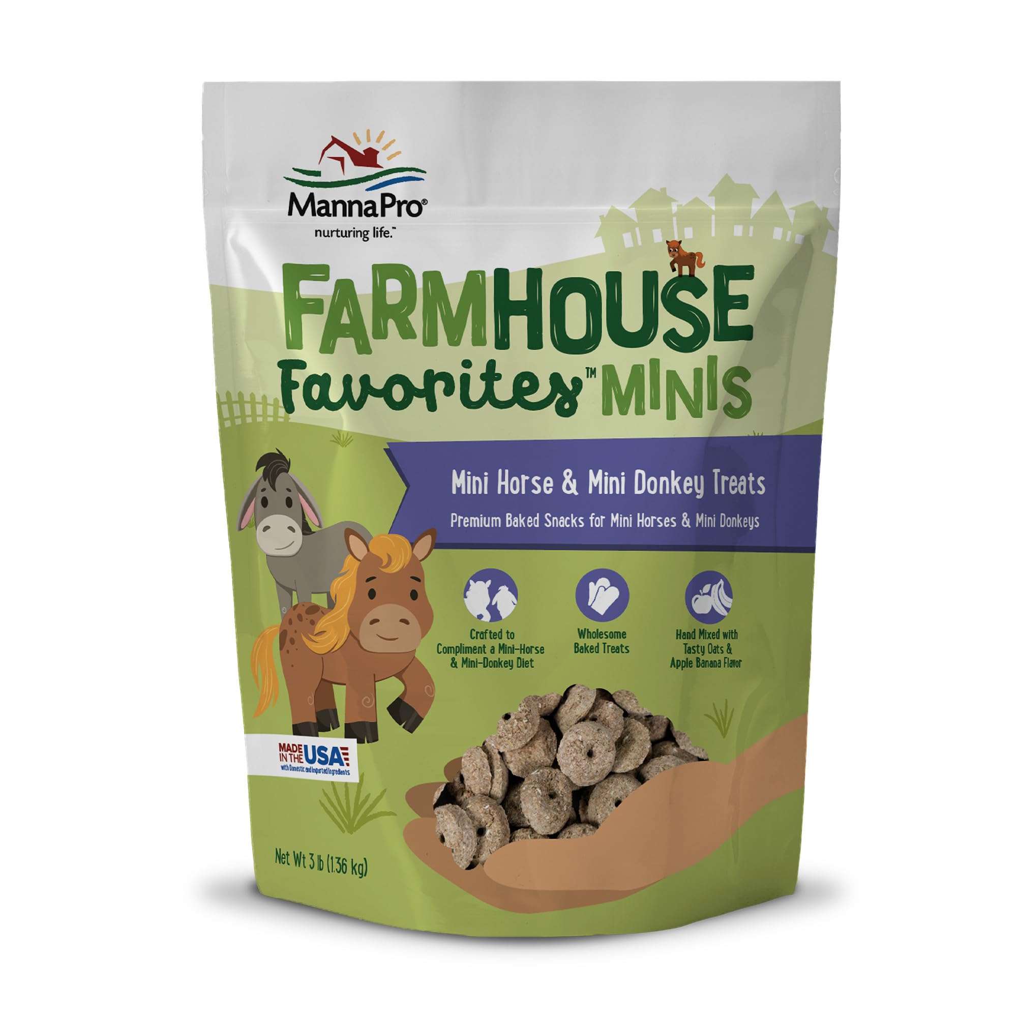 Manna Pro Farmhouse Favorites Mini Horse &amp; Donkey Treats, 3 lb Bag