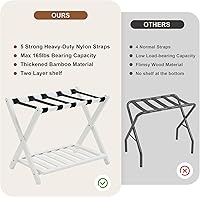 Vista 4 de Fully Assembled Luggage Racks Pack of 2, Upgraded Bamboo Foldable Suitcase Stand with 5 Nylon Straps, 26.77" Thickened Luggage Stand Holder with