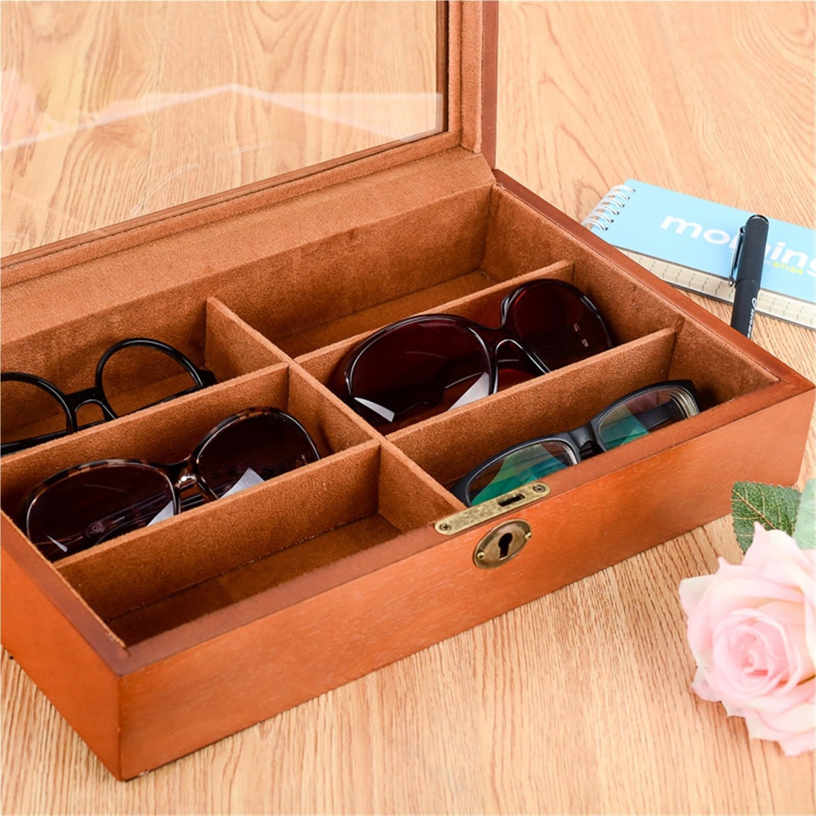 Organizador para Gafas De Sol Organizador de Gafas de Sol de Madera for Mujer y Hombre, Estuche de exposición for Gafas de Sol, Caja de Soporte for Almacenamiento con 6 Ranuras