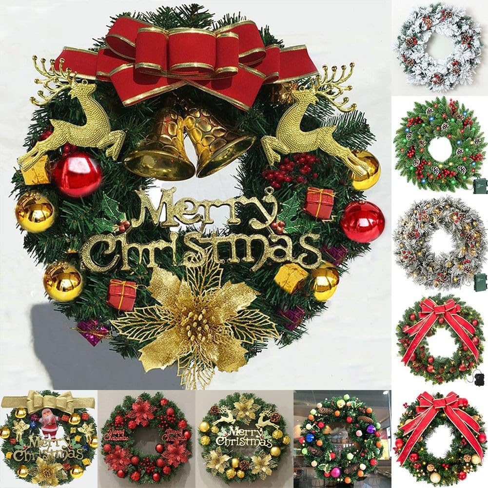 Corona de Navidad de 60 cm con diseño de linterna, guirnalda festiva de vid para decoración de puerta de pared, adorno de Navidad artificial
