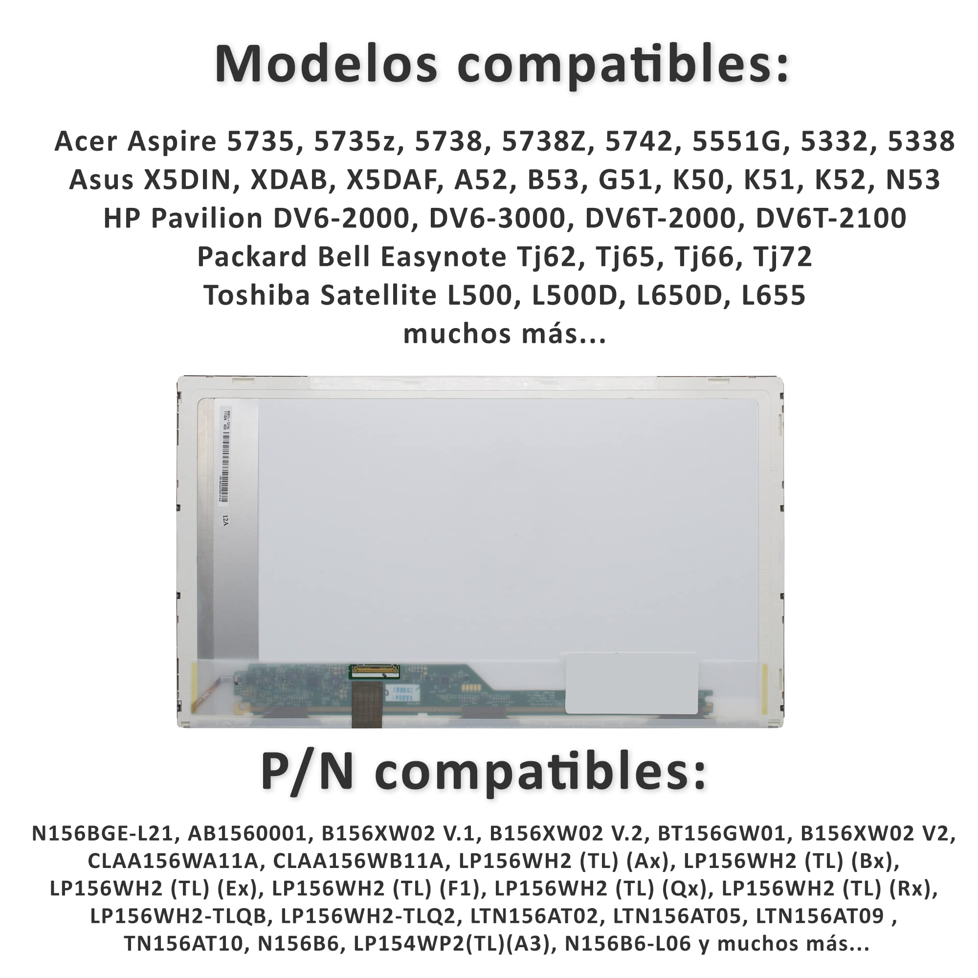 PORTATIL MOVIL - Pantalla LED DE 15.6" Compatible con ASUS A53U A53S A53SV A53SJ A53S A53E A53BR