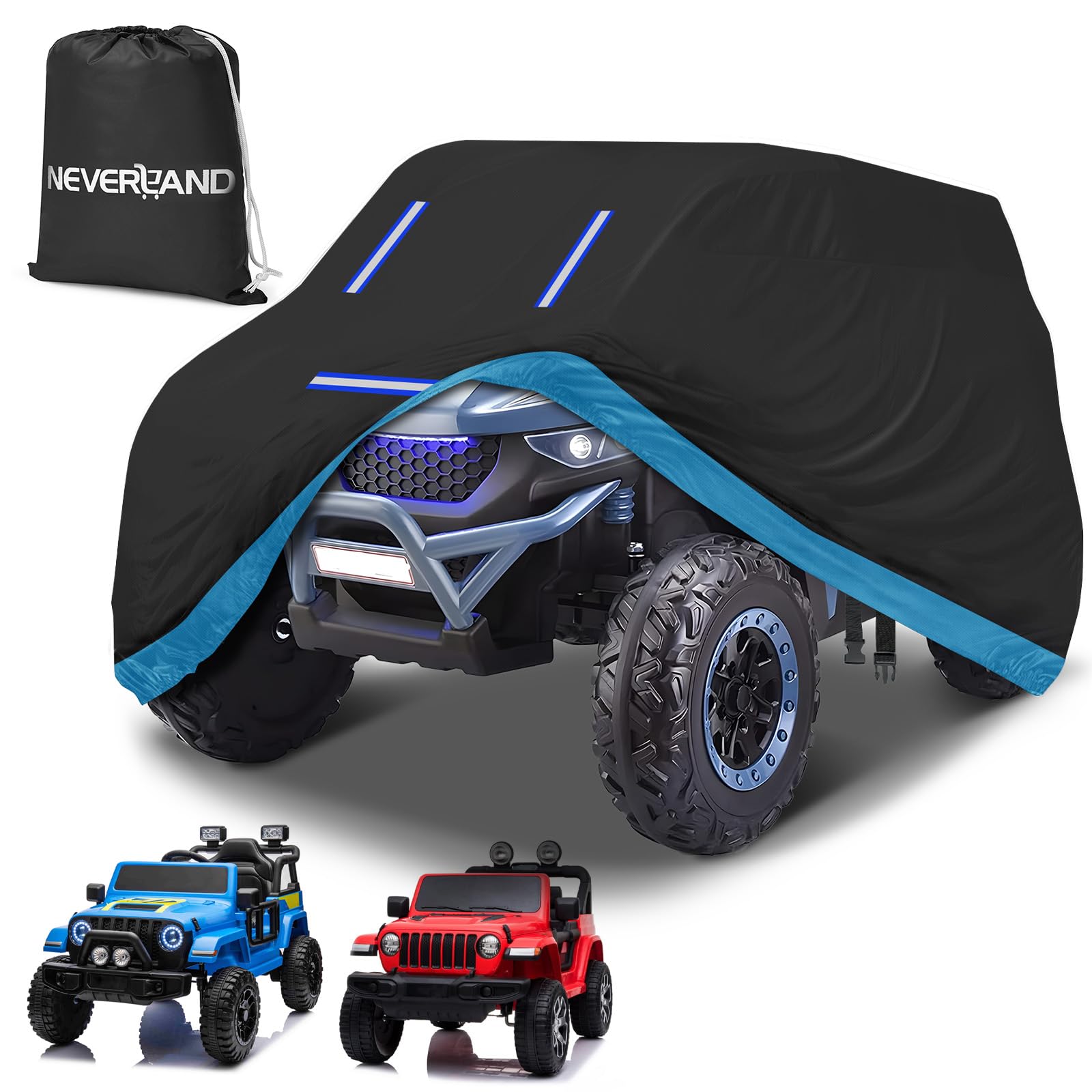 NEVERLAND Kids Ride-On Toy Car Cover - Heavy Duty 420D Waterproof All-Weather Protection for Power Wheels Jeep & Toddler Electric Vehicles - Universal Fit with 3 Reflective Strips