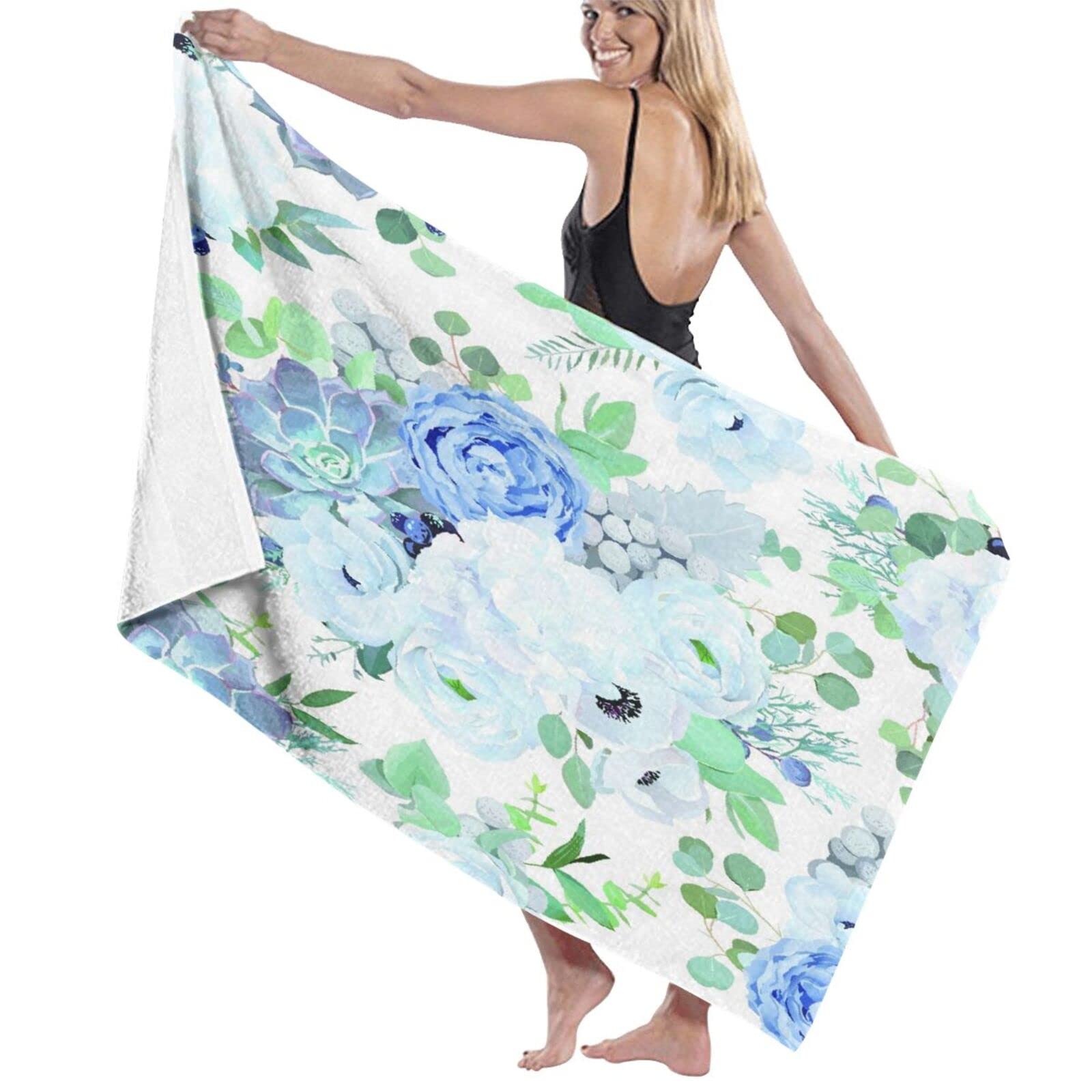 Serviette de bain fleurs bleues idéale pour voyages en famille
