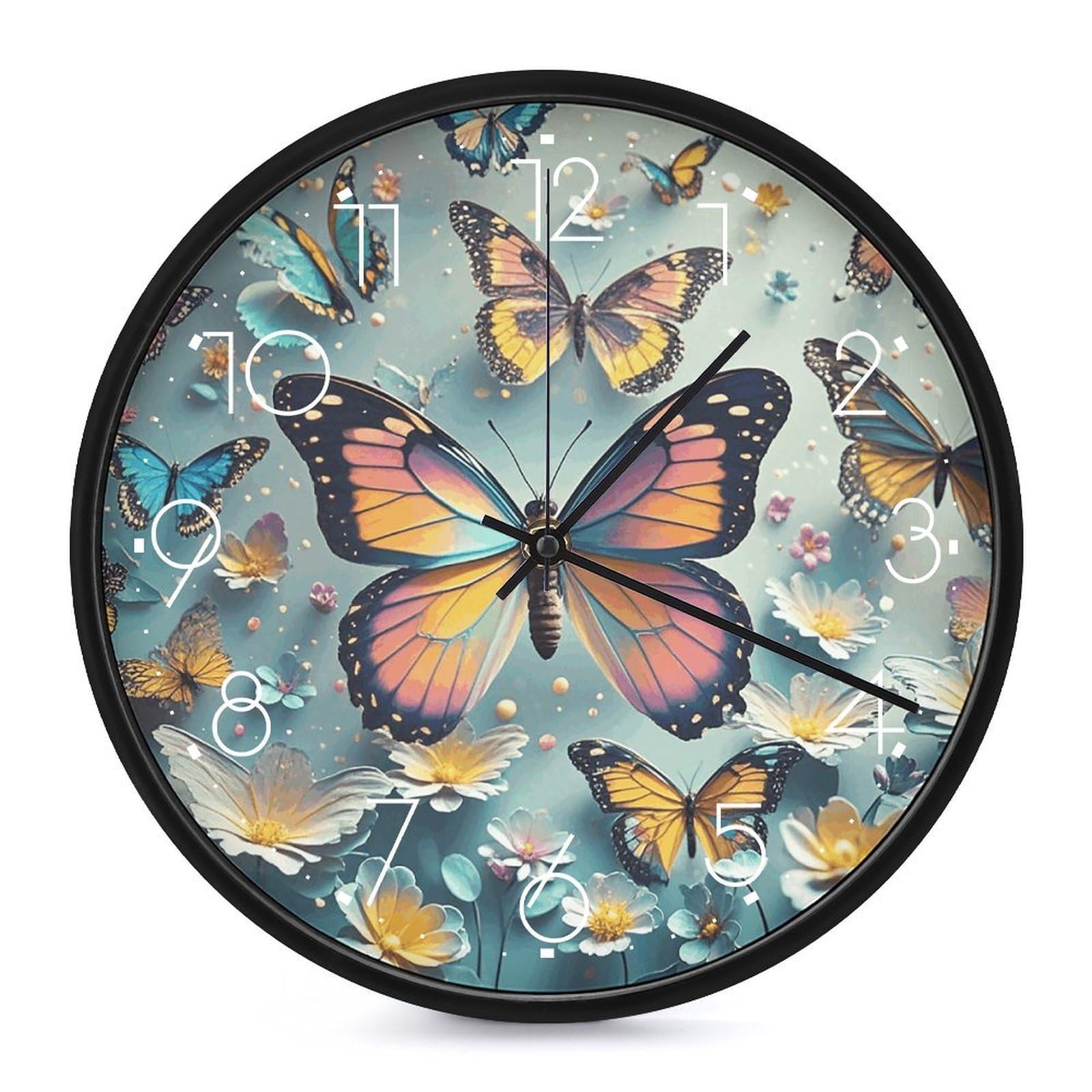 Horloge murale papillon silencieuse blanche de 25 cm sans tic-tac pour une chambre apaisante