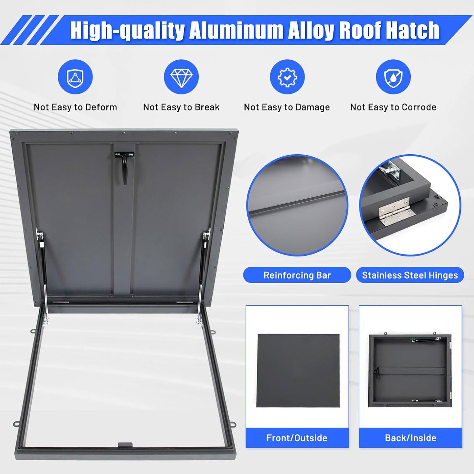Escotilla de Acceso al Techo, construcción de Acero galvanizado, Tapa metálica Impermeable para Uso doméstico, en almacenes, bodegas o sótanos, Ideal para escaleras de át