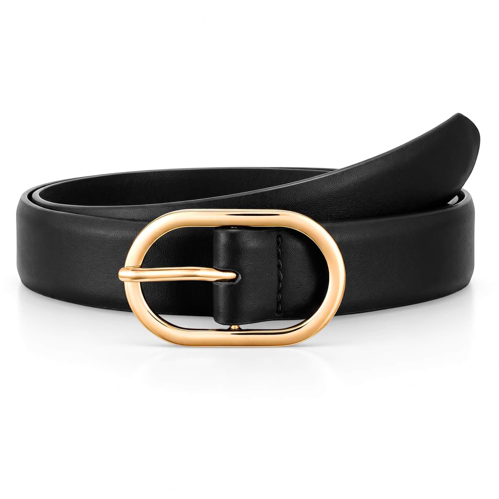 WHIPPY Women Leather Belts for Jeans Pants Fashion Ladies Casual Waist Belt with Oval Gold Buckle