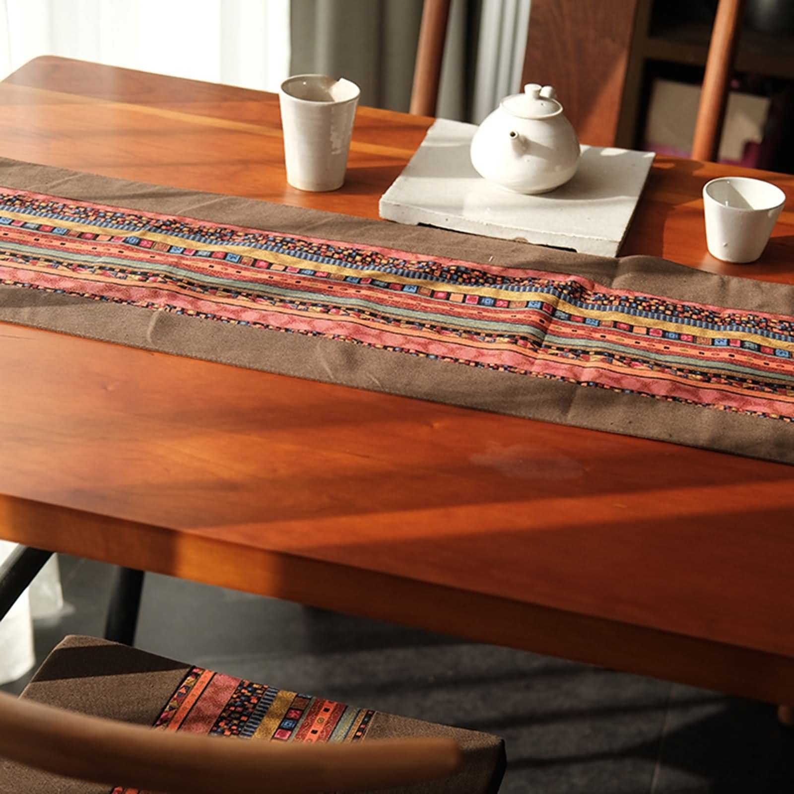 Camino de Mesa Navideño, Centros Decorativos de Mesa Comedor Rayas Étnicas Amarillo Sabana de Algodon 30x220CM