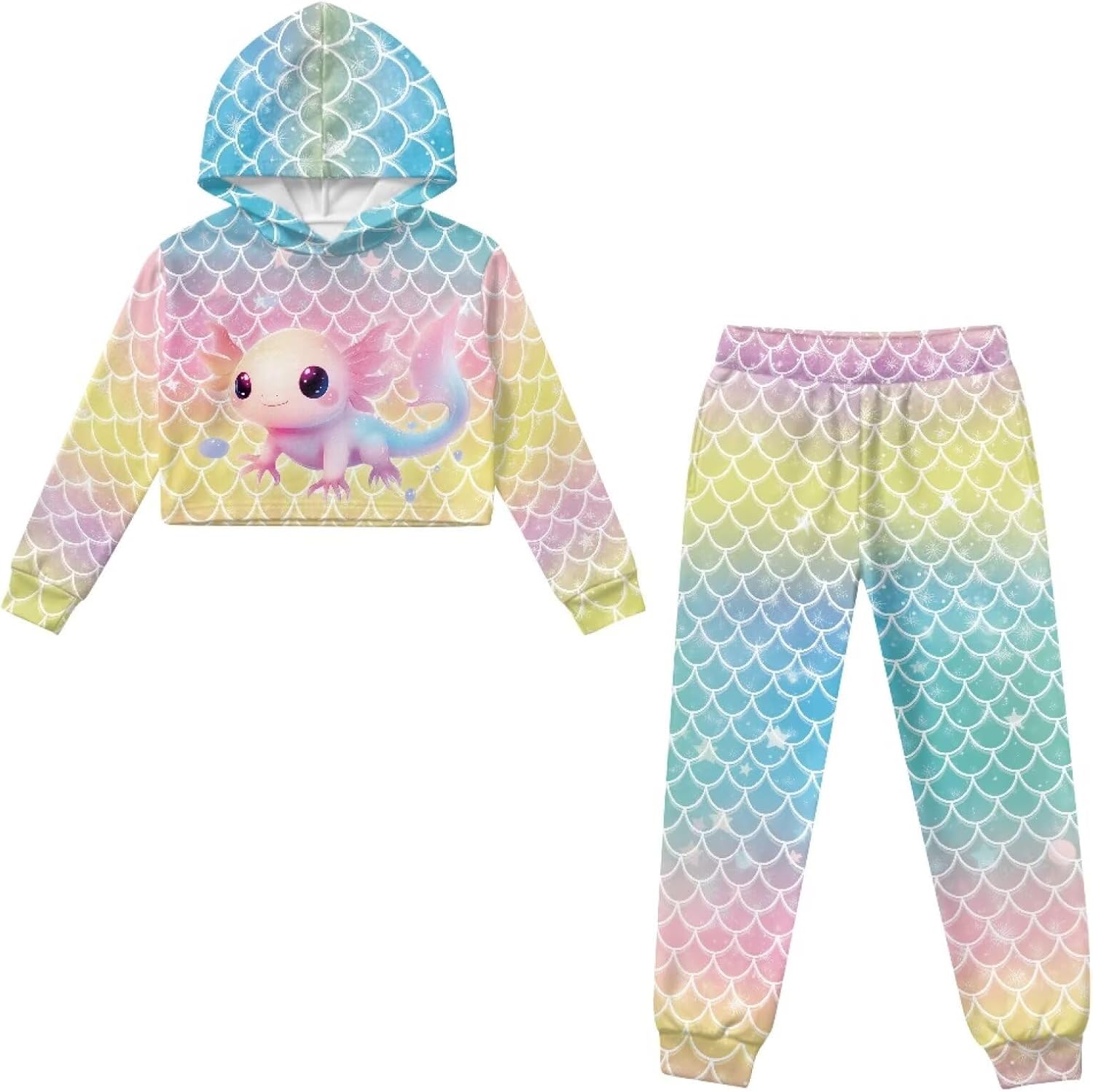 Girls Sweatsuits 2 Piece Pullover Cropped Tops Sweatshirt Loose Sweatpants with Pockets Fall Winter Clothe Set