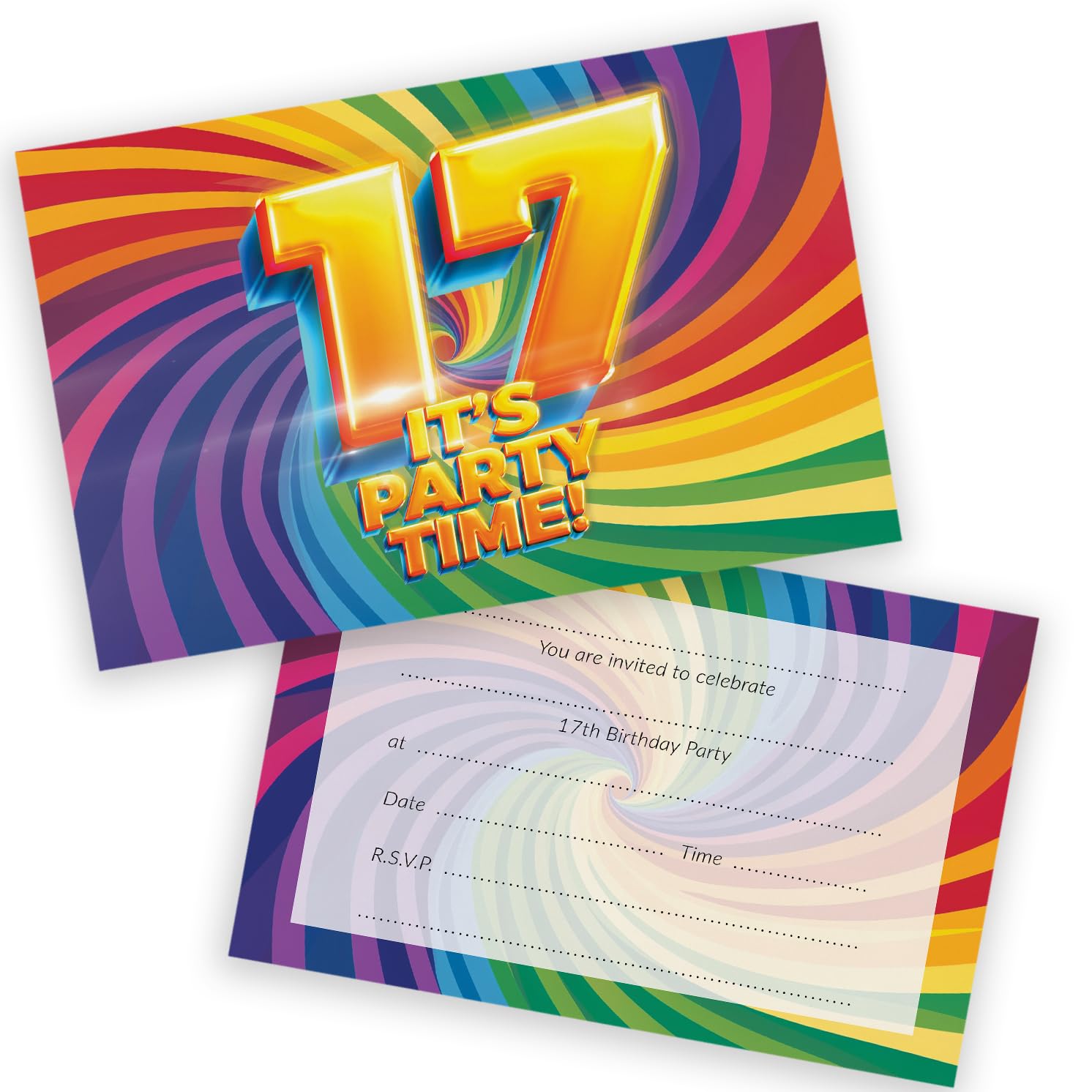 17th Birthday Party Invitations Teenager - Now It's Party Time 28 Pack - Childrens Birthday Invitations for Boys/Girls A6 Bday Party Invites Invitation Cards with Folding Envelopes