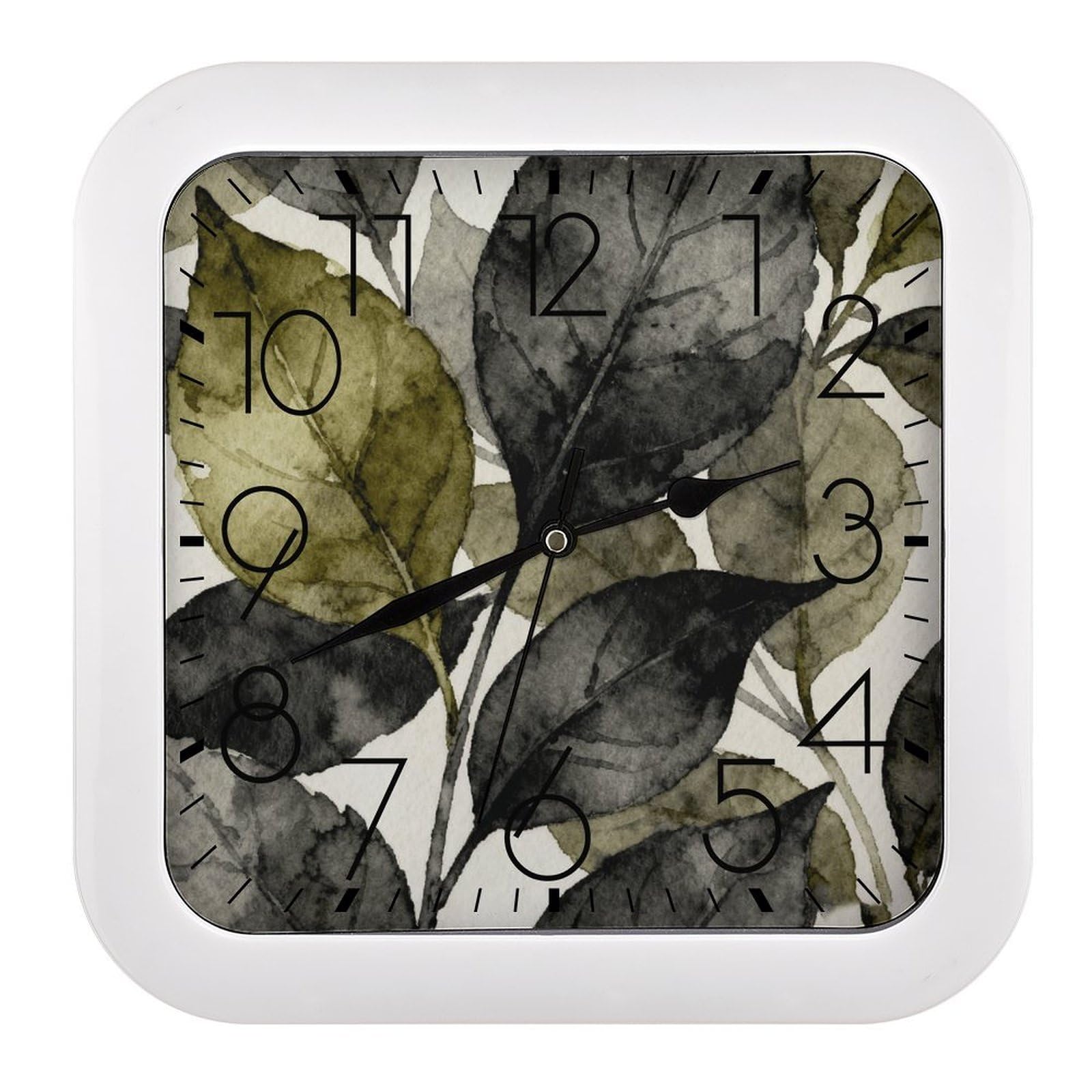 Horloge murale carrée fleurie sombre pour un salon chaleureux et sans bruit