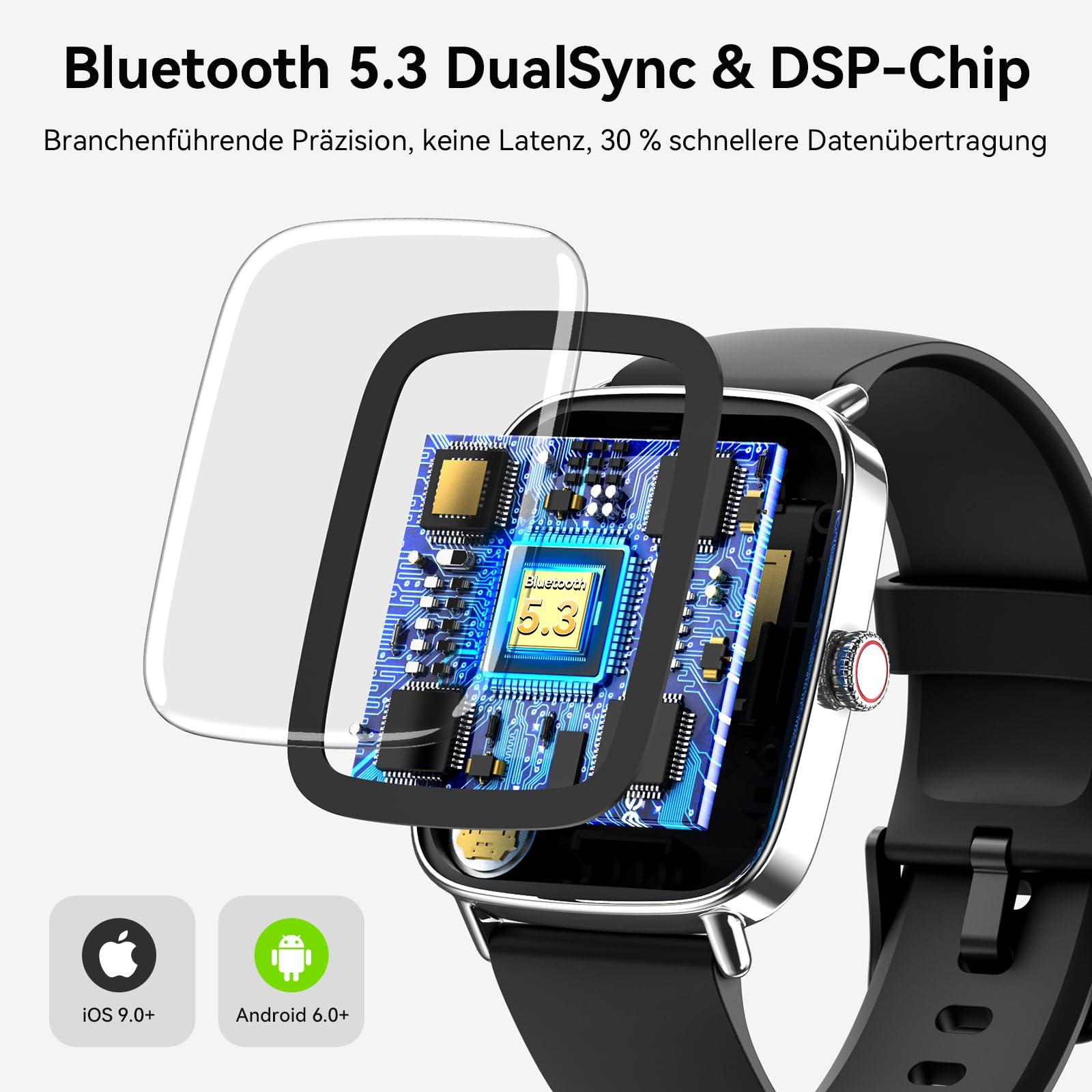 Smartwatch Herren Damen, 1.85" Smart Watch mit Telefonfunktion, Fitnessuhr mit Pulsuhr Schlafmonitor SpO2, 110 Sportmodi Fitness Tracker,IP68 Wasserdicht Schrittzähler Sportuhr für Samsung/iOS/Android