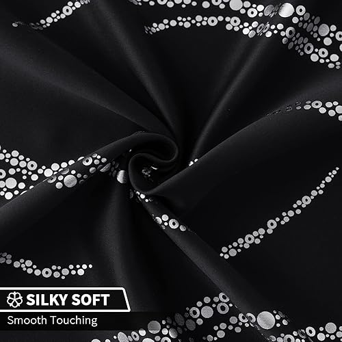 Miniatura 5 de Cortinas opacas para sala de estar, diseño de línea ondulada con puntos, estampado plateado, reducción de ruido, aislamiento térmico, anillo sólido