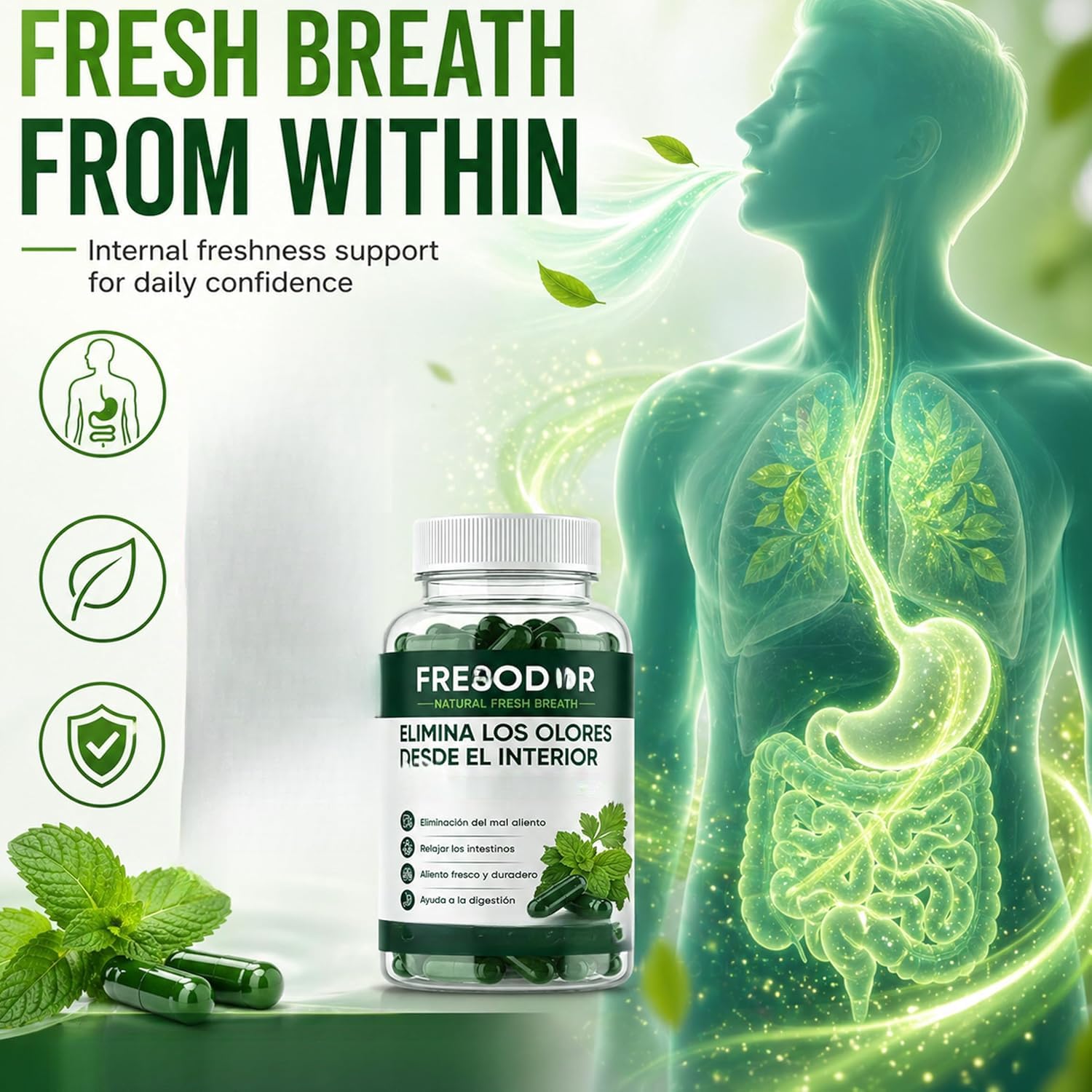 Fresodor para Mal Aliento, respiro naturale fresco, elimina completamente l'imbarazzo degli odori! deodora efficacemente ,2pcs