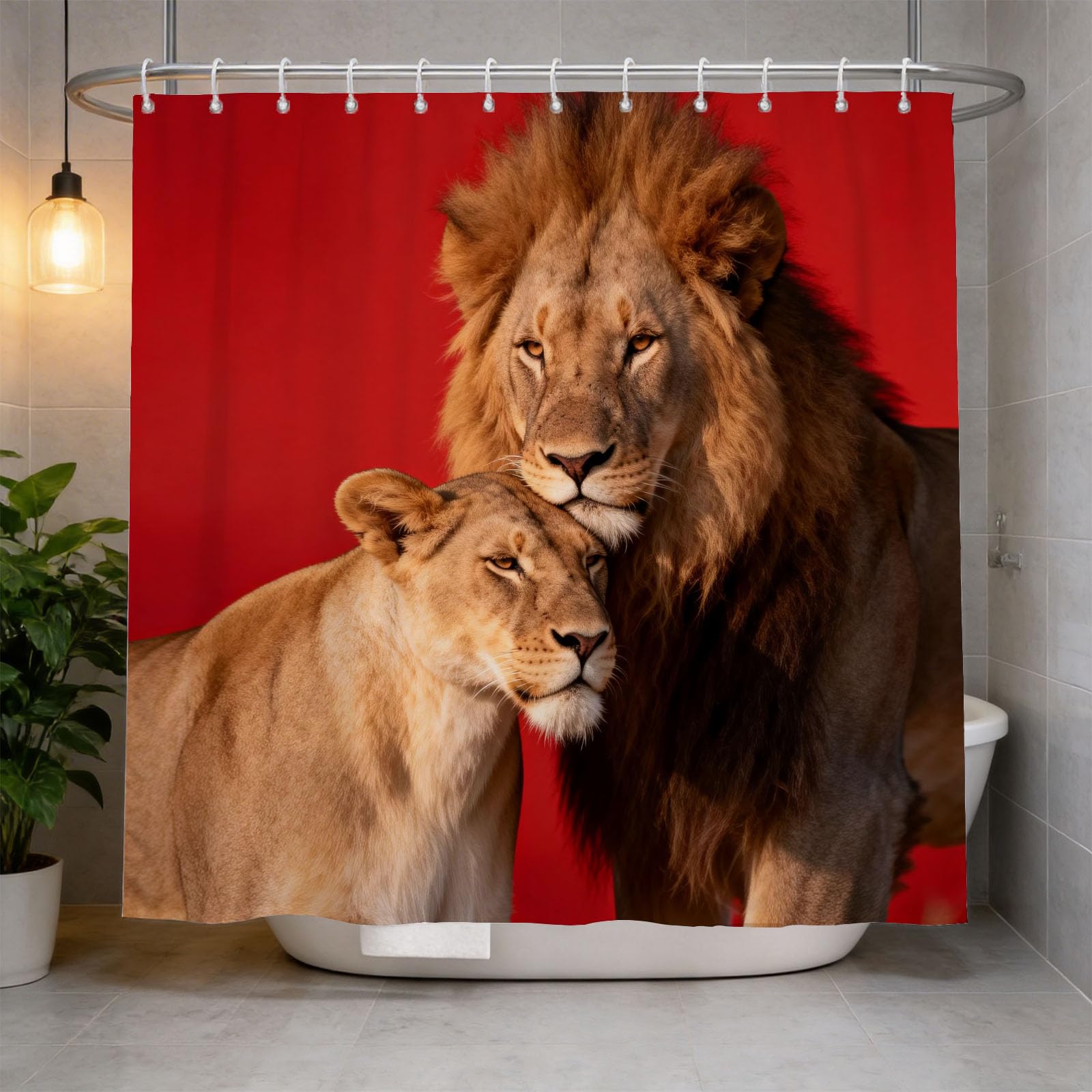 Hongduo 3D Lion Shower Curtain for Stalls Bathtubs African Lion Bathroom Decor Shower Curtain Set Polyester Fabric Waterproof 180x180cm/71X71 Inch with Hooks
