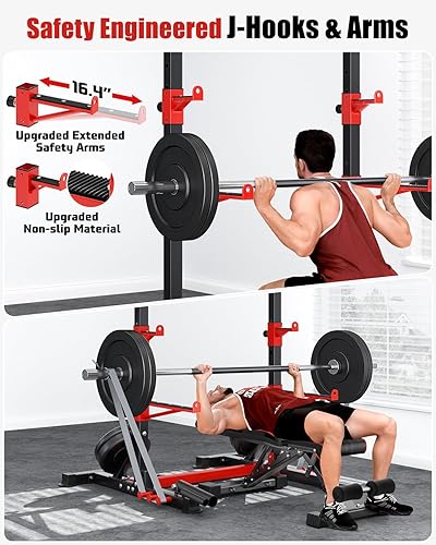 Miniatura 5 de YOLEO Squat Rack with Adjustable Pull-Up Bar & Extended Safety Arms, Multi-Functional Power Racks Squat Stand for Home Gym, Garage &
