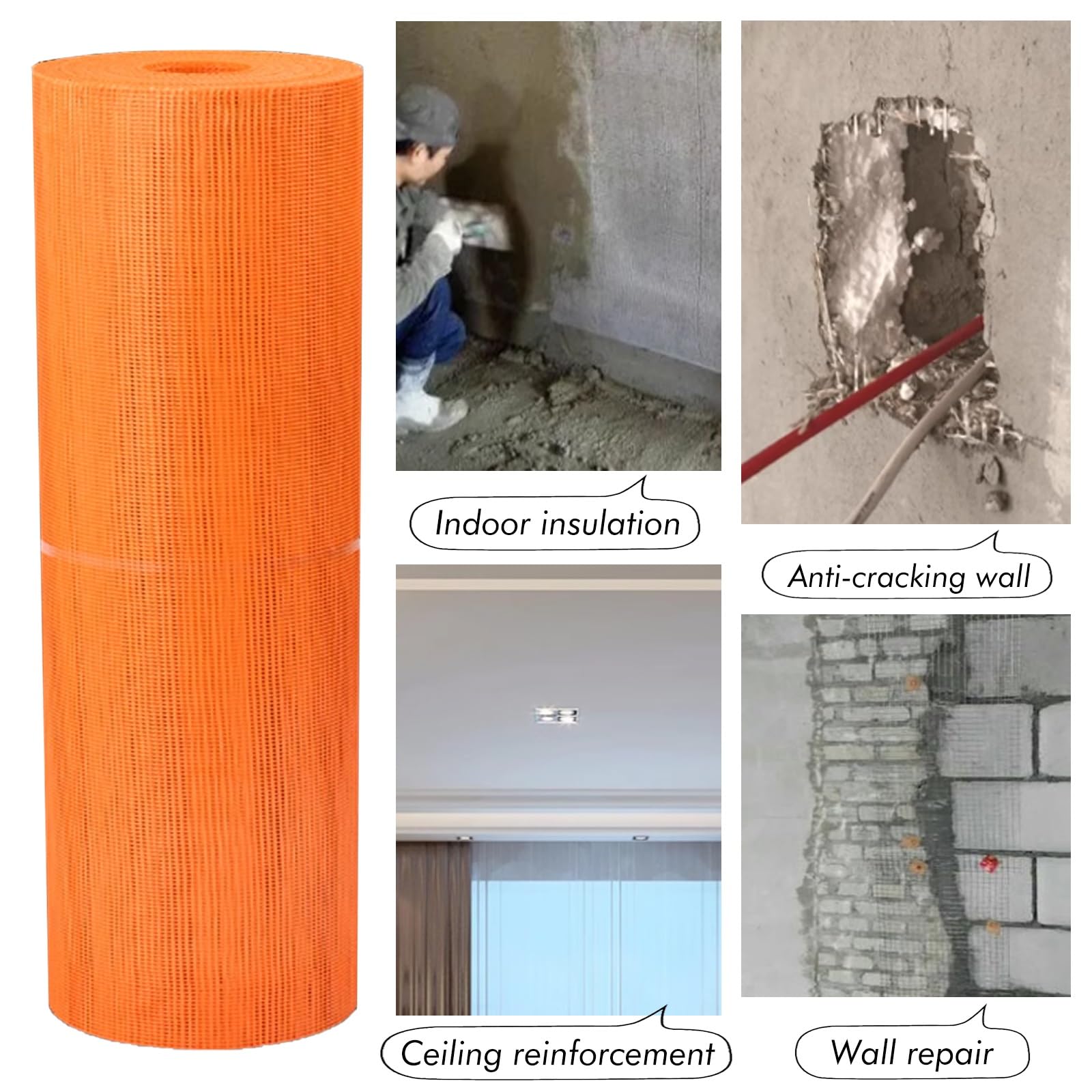 Vetroresina Riparazione Di Pareti Riparazione della rete per pareti esterne in stucco, rete di rinforzo anti-infiltrazioni anti-fessure per cartongesso, rotolo di rete in fibra di vetro(L 50m/164ft,Wh