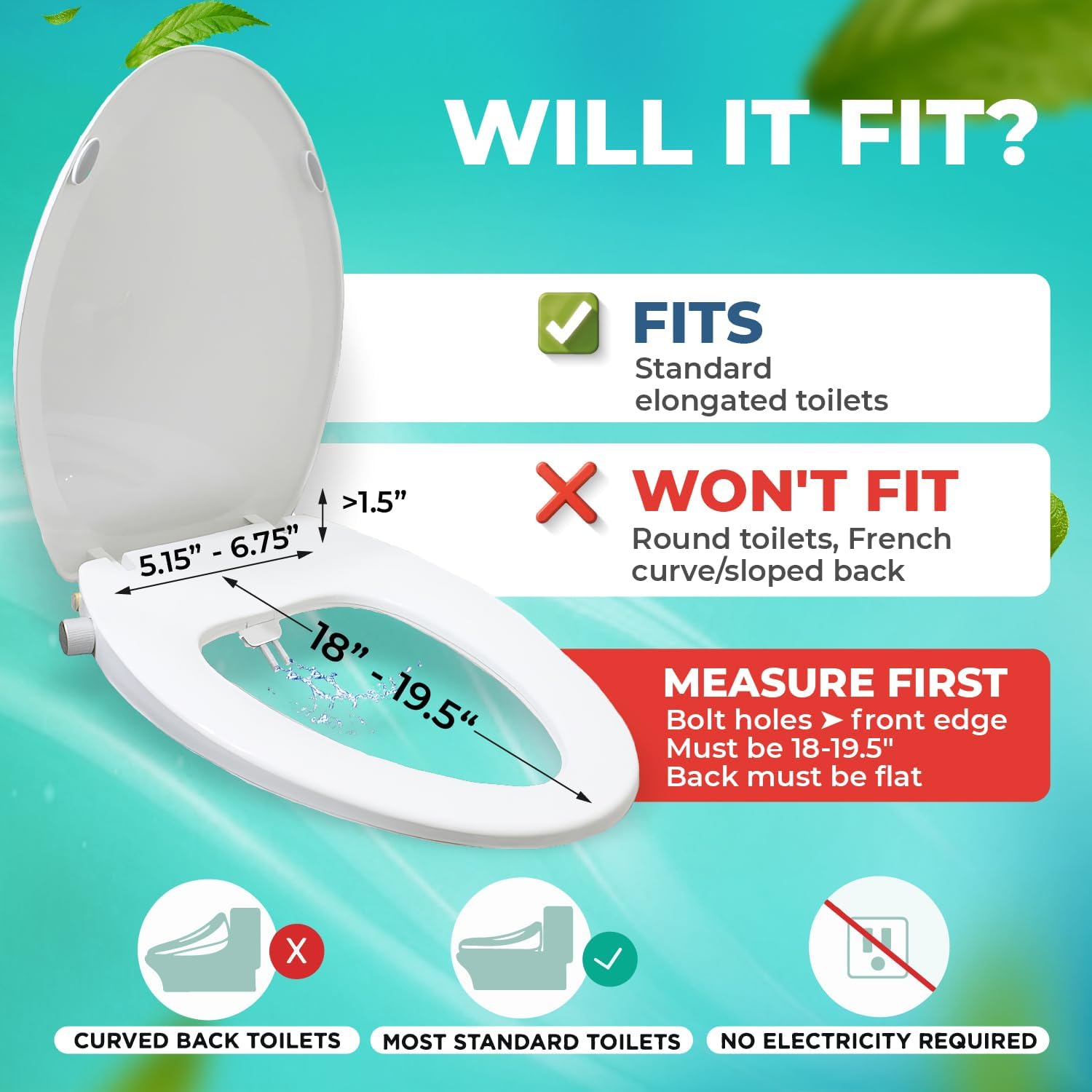 Bidet Toilet Seat for Elongated Toilets, Non-Electric, Dual Nozzle, Soft Close, Self-Cleaning, Ambient Water Temperature, Easy Installation, Reduce Toilet Paper Usage