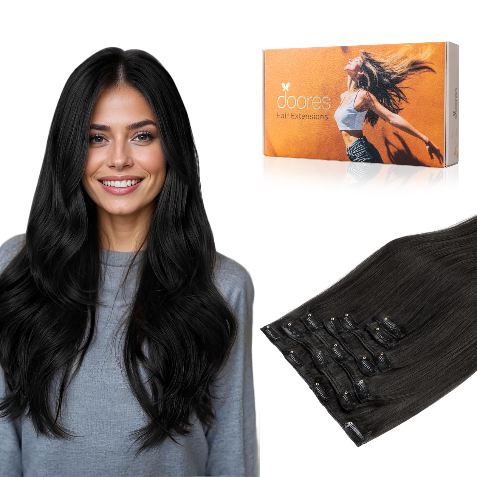 DOORES Clip in Extensions Echthaar Natürliche Echthaar Extensions