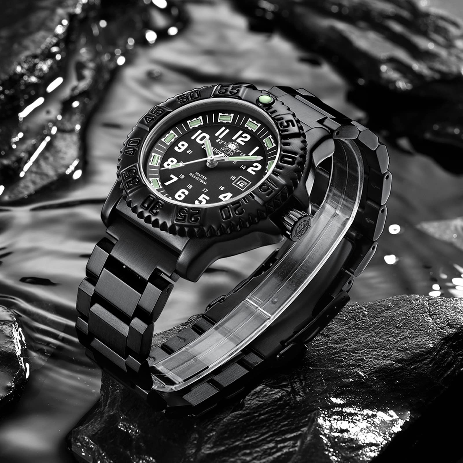 Addiesdive - Reloj de pulsera para hombre, analógico, de cuarzo, deportivo, acero inoxidable, Negro , Pulsera