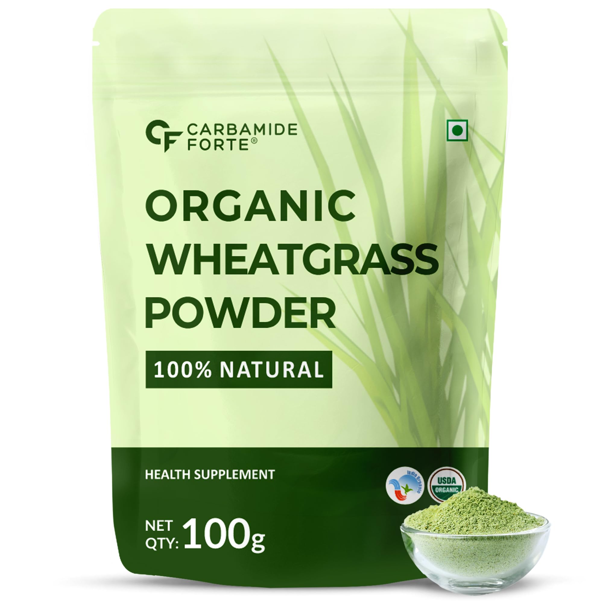 Carbamide Forte 100% Natural Organic Wheatgrass Powder | Wheat Grass Powder | Organic Wheatgrass Juice | Wheat Grass Juice - 100g