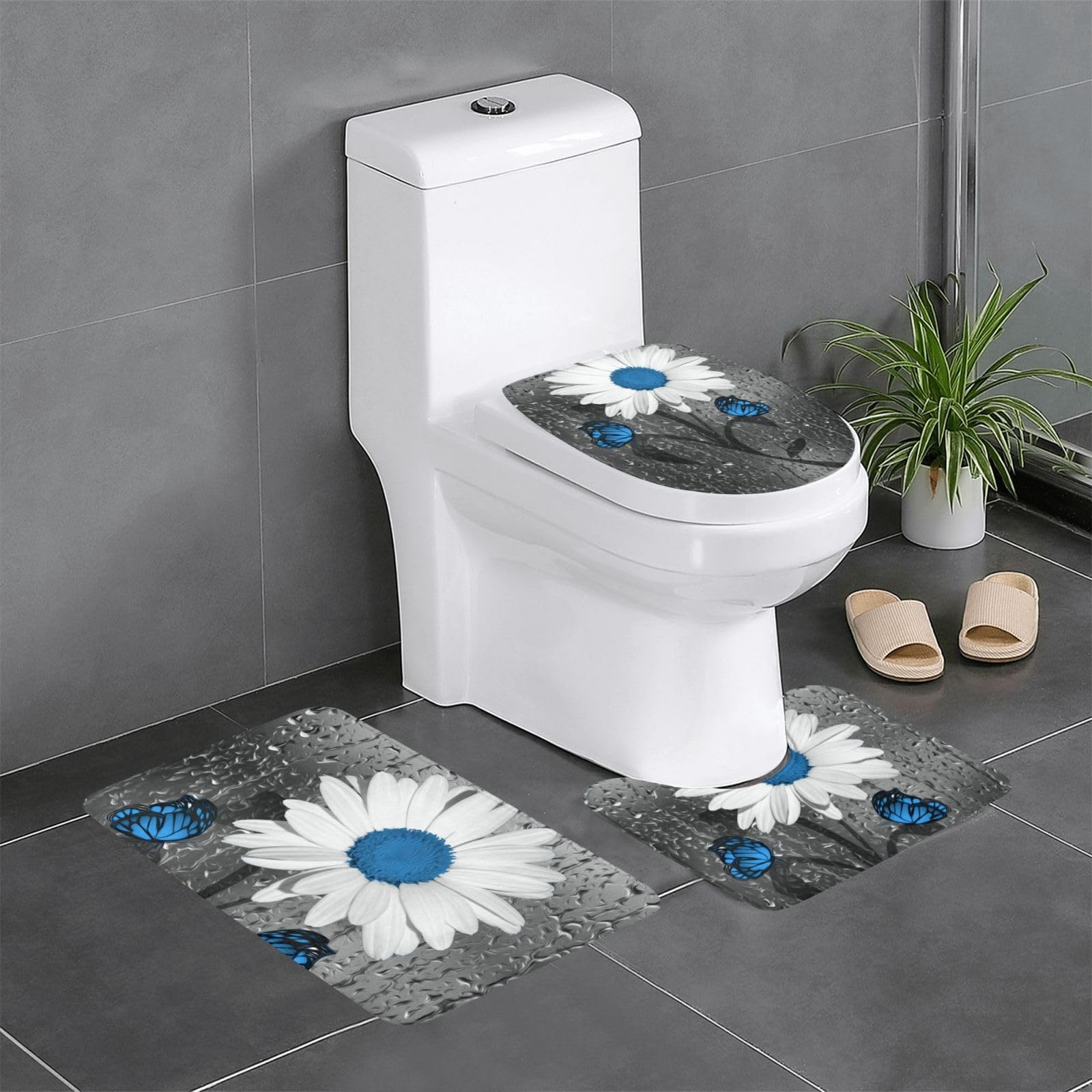Tapis de sol antidérapants flanelle blanche et bleue absorbant humidité