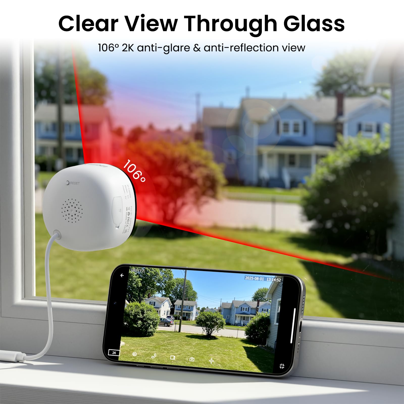 INFIYA 2K Window Camera, Security Camera, Dual Band WiFi Indoor Cameras for Home Security, Peel-and-Stick Installation, Human Detection, Night Vision, 24/7 Recording, K1 — view 6