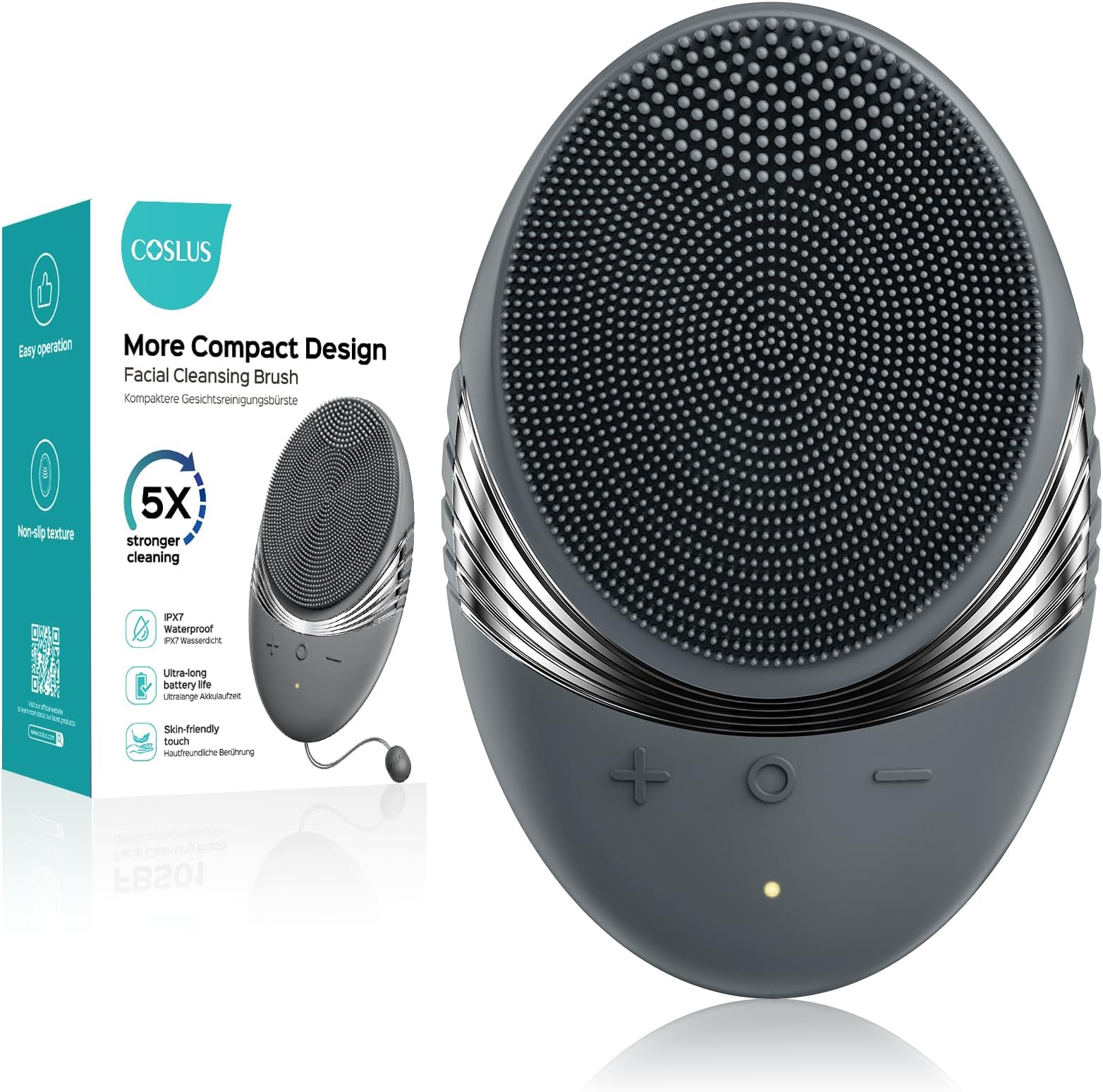 COSLUS Face Scrubber Facial Cleansing Brush: IPX7 Waterproof Rechargeable Face Brush, 5 Cleansing Modes, Electric Silicone Care System for Cleaning, Exfoliating, Massaging