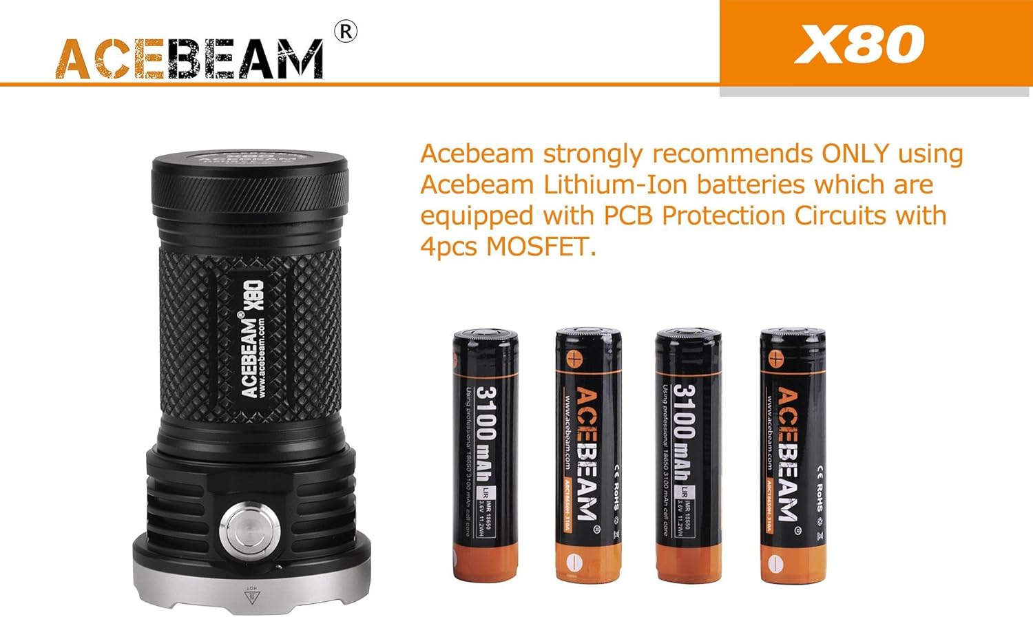 Acebeam XPE2 R2 Flashlight Searchlight Lumens Photo