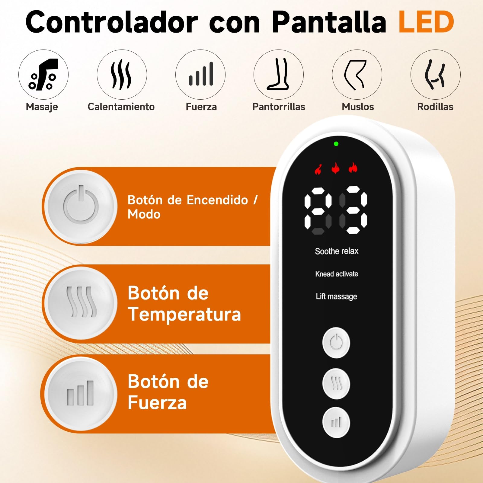 Masajeador piernas inalámbrico Oyase, 3 niveles, calor y bolsas aire | Masaje de presión 3 niveles con calor, temporizador 15 min. Para pantorrillas, muslos y rodillas