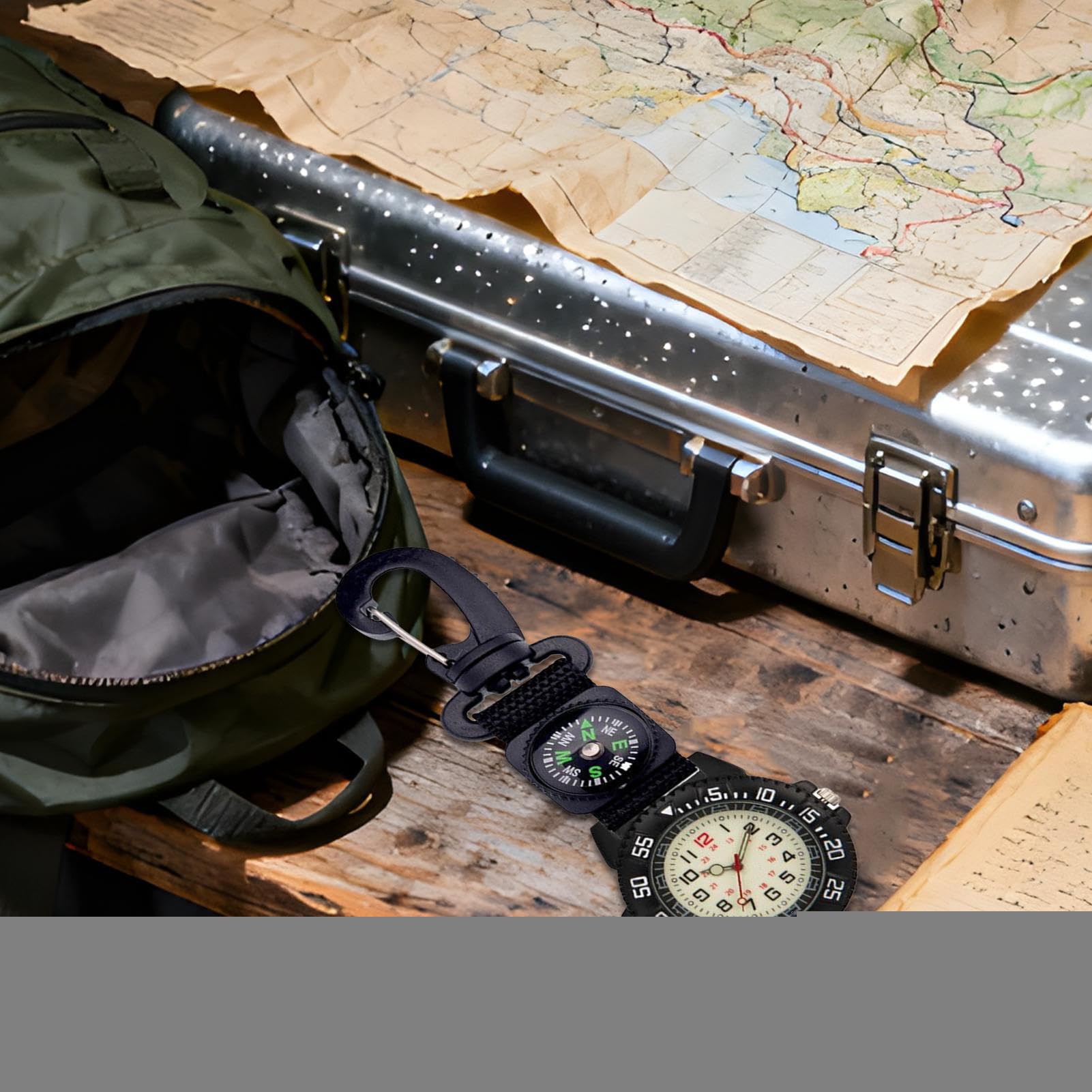 Montre à Glow Compass – Outil de Sport de Plein air, Horloge de Poche à Quartz étanche, Montre d'aventure avec Bracelet en Nylon | Idéal pour la randonnée, Le Camping, l'escalade, la natati