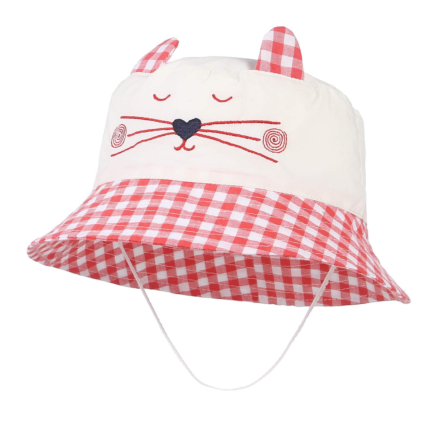 GEMVIE Sombrero Bebe Niña Sol Verano Playa Algódon Gato Bordado Gorro Sueva Transpirable Ancha Gorra Primavera Aire Libre