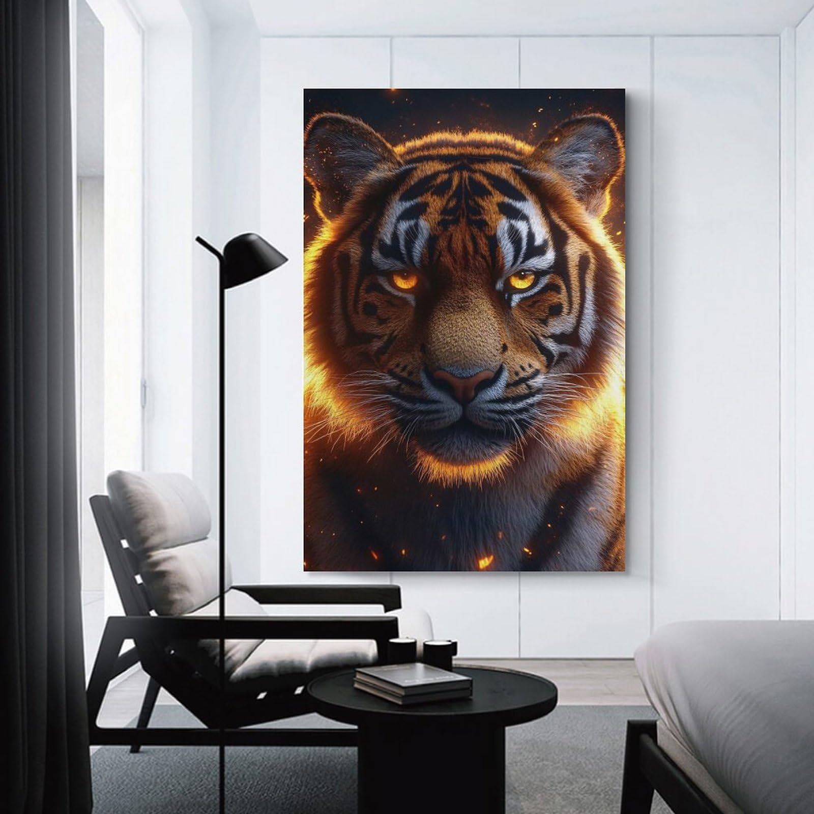 Junmoney Fiery Tiger Portrait Wall Picture Print 16x24inch(40x60cm), for Home Walls, Creative Rooms Or Shared Spaces, Stylish Home Artwork for Focal Walls