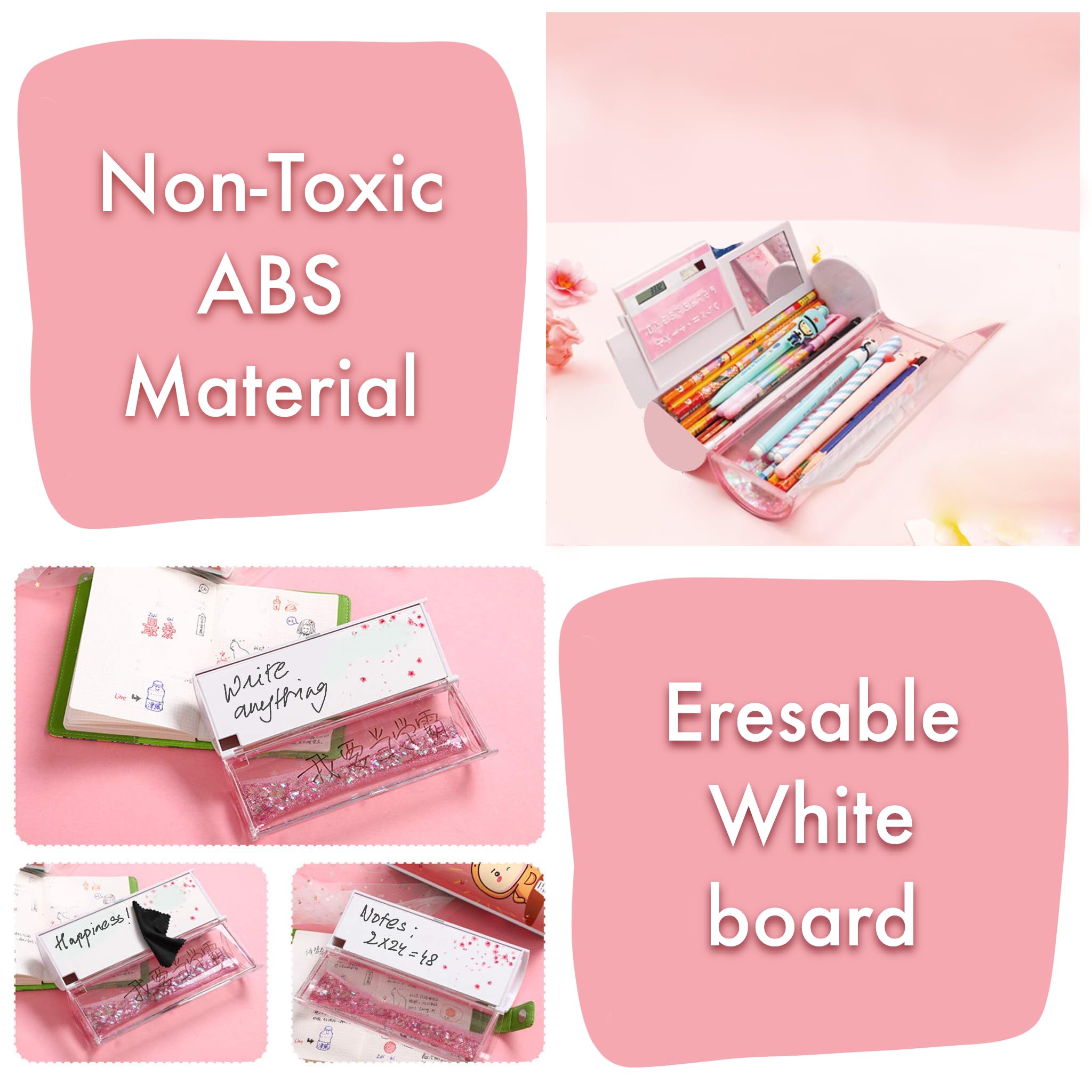 SNAPTRON Latest Pencil Box for Girls Kids - Multi-Function Pencil Case with Calculator, White Board, Marker & Storage, School Box for Girls Cute Geometric Compass Pouch Accessories 2