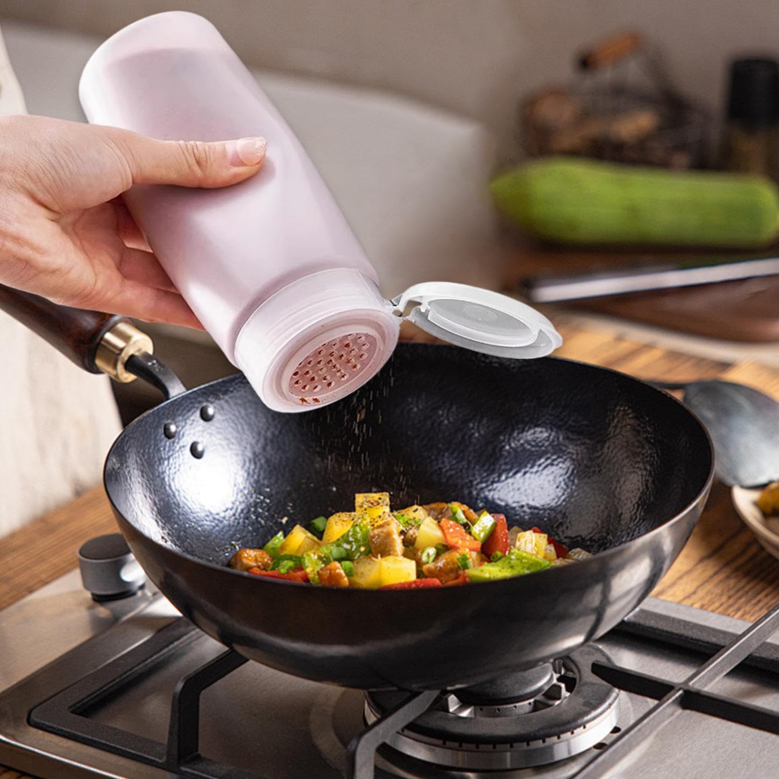Qkbuza Gewürzgläser Mit Deckel 3 Stück 600ml Leere Gewürzstreuer Pulverbehälter Transparenter Kunststoff Gewürz Organizer Für Salz, Pfeffer, Streugut Küche, Grillen, BBQ Und Kochen Reisen Küche, Haushalt & Wohnen