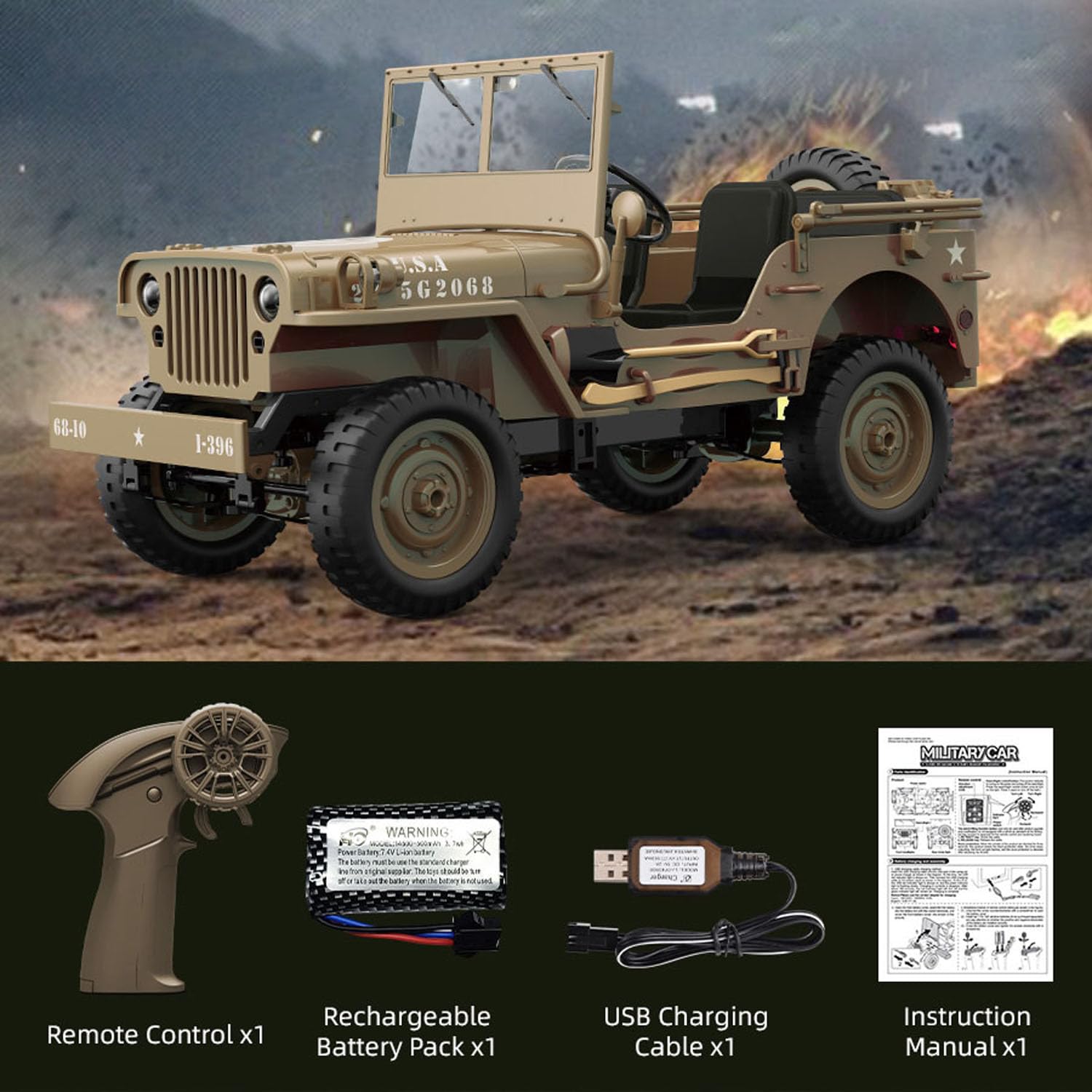 TOUCAN RC HOBBY RTR JJRC 1/10 C8815 RC Militär-LKW Fernbedienung Offroad-Auto Modell Rock Crawler Lichter Abnehmbare Dekorationen Keine Geräusche