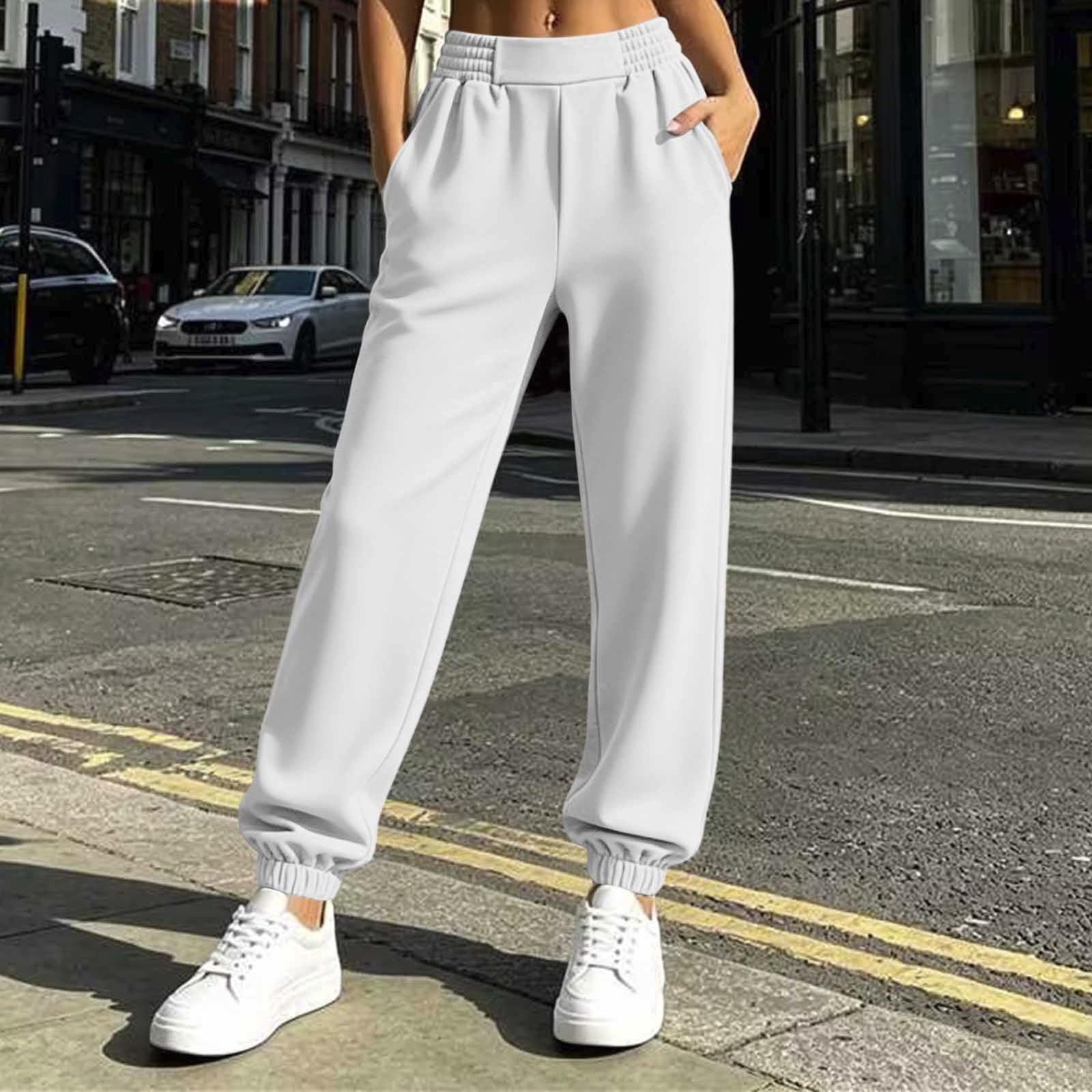 Generico Pantaloni Sportivi Donna Pantaloni Tuta a Vita Alta Comodi Pantalone a Gamba Larga Larghi e Leggeri Pantalone da Corsa con Tasche Dritti Pants Baggy per Allenamento Jogging Fitness