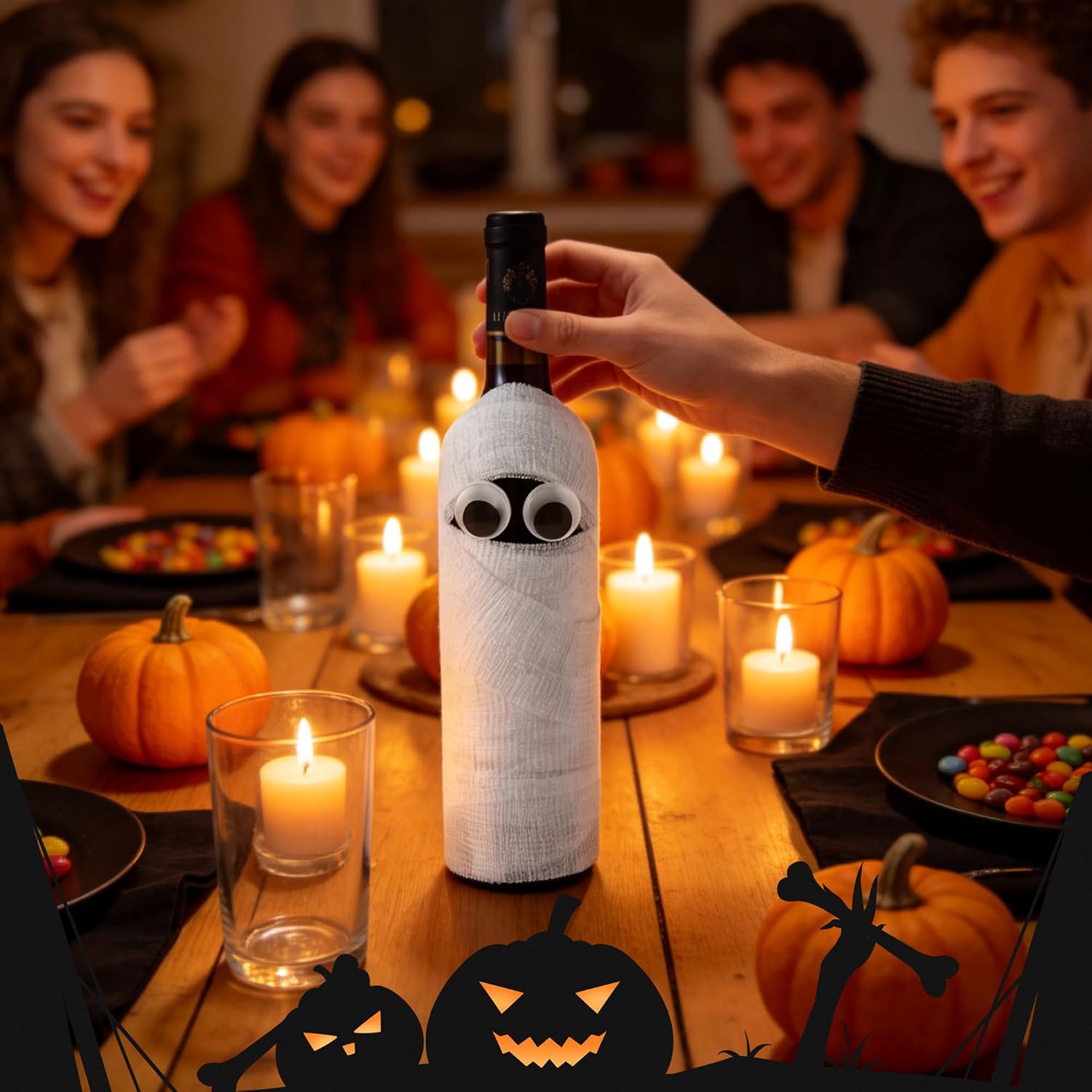 Halloween DIY Mummy Wine Bottle Cover Kit Gauze Eyes Table Decor