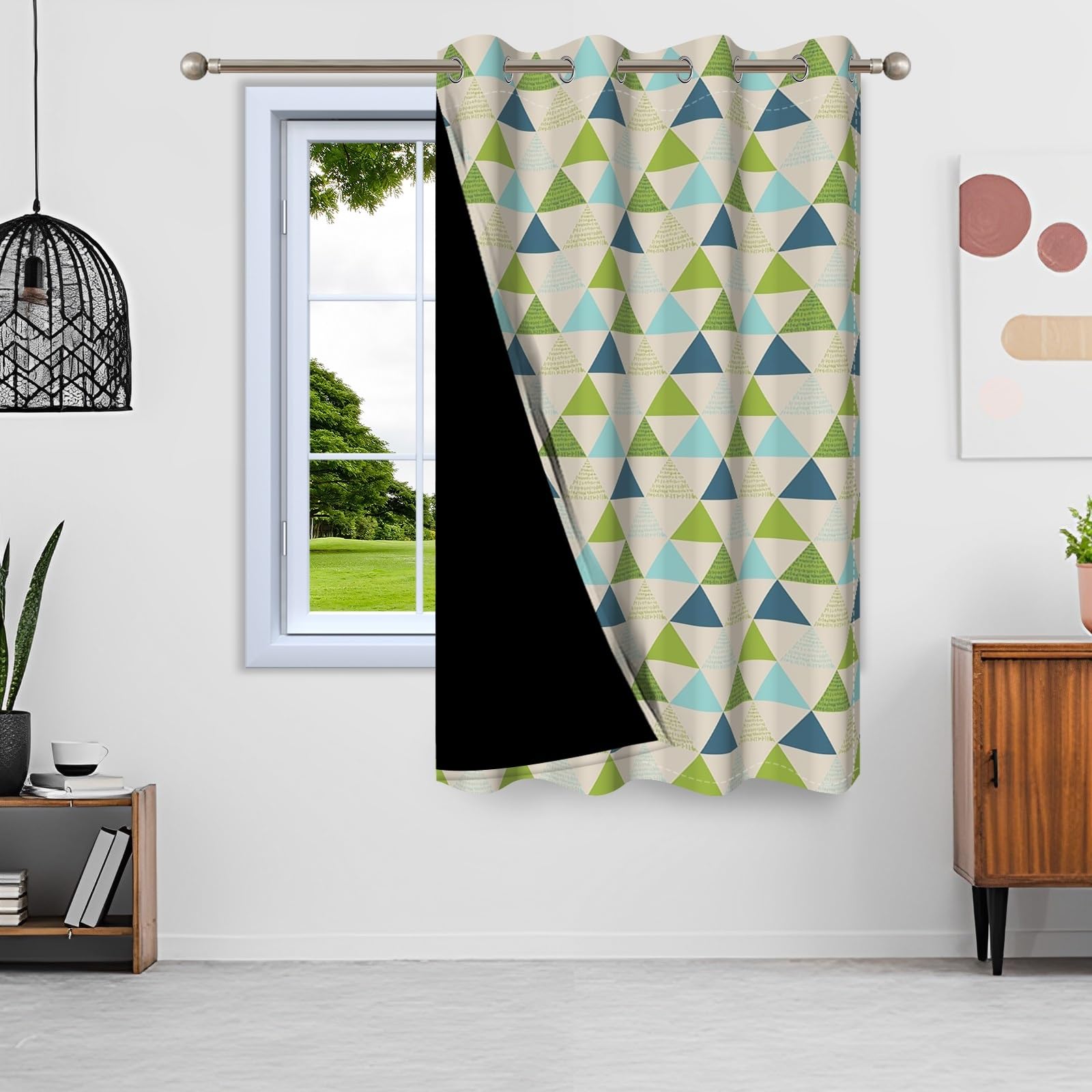 135x229cm Tenda con occhielli Blu Verde Motivo triangolo Astratto Albero geometrica Termica Divisori per ambienti Oscurante Tende per finestre per Camera da letto Soggiorno,1 pannello singolo