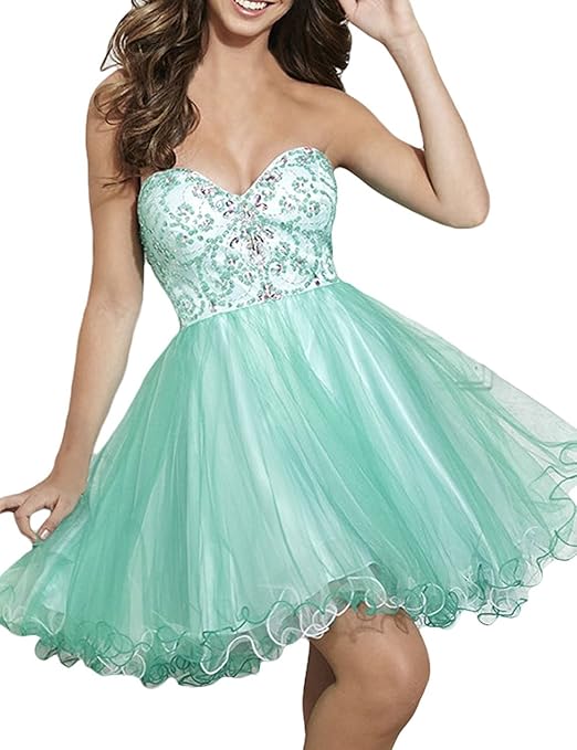 Didely Women's Beaded Tulle Prom Dress Short Cocktail Party