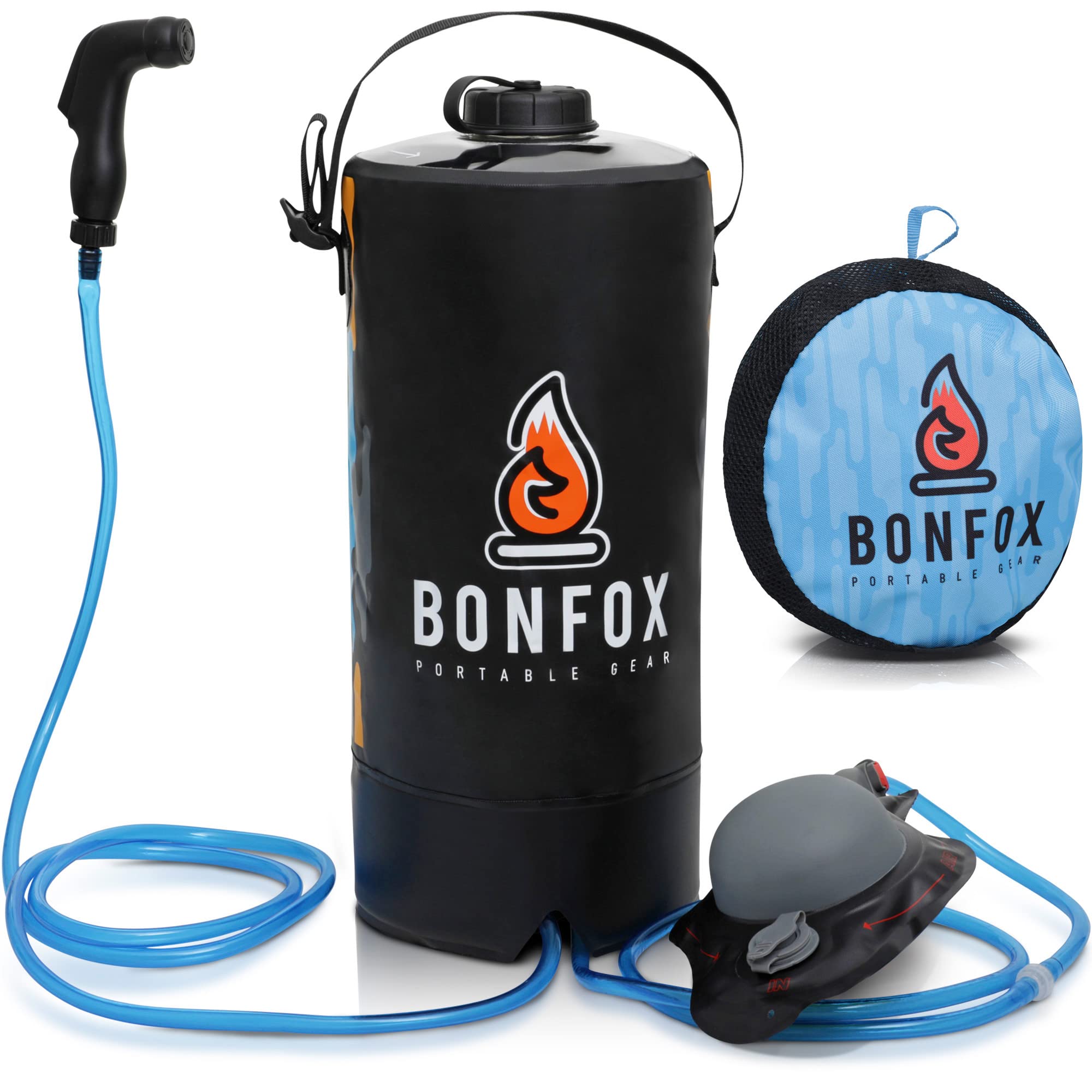 Photo 1 of **ONLY CONTAINS THE SILHOUETTE**  BONFOX Camping Shower - 2.6Ga 10L with Carry Bag - Portable Shower Camp Shower - Outdoor Shower Camping - Portable Shower Pump - Camp Shower - Outdoor Solar Shower for Camping - Overland Road Shower Black